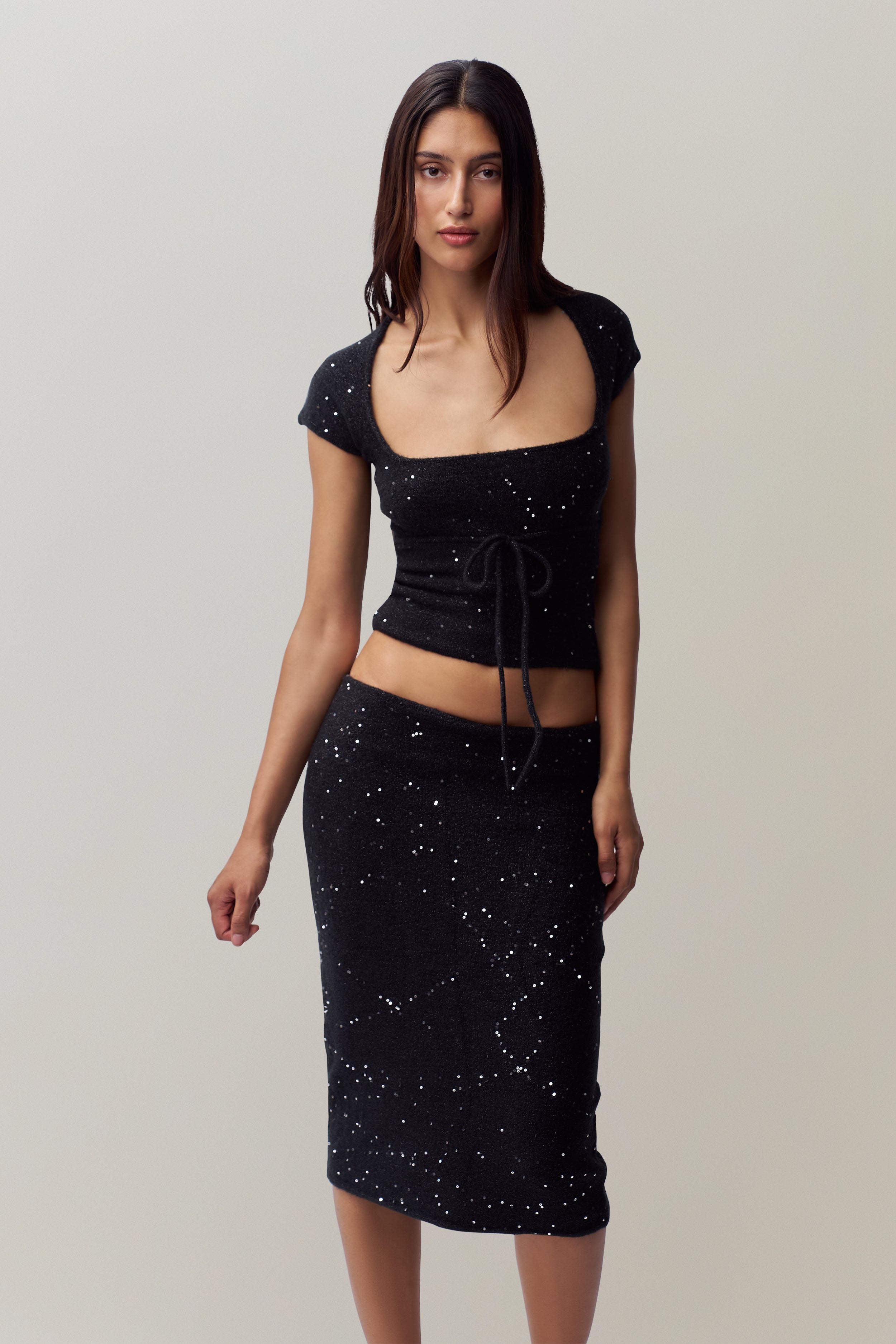 MIKI SEQUIN KNIT MIDI SKIRT - 3