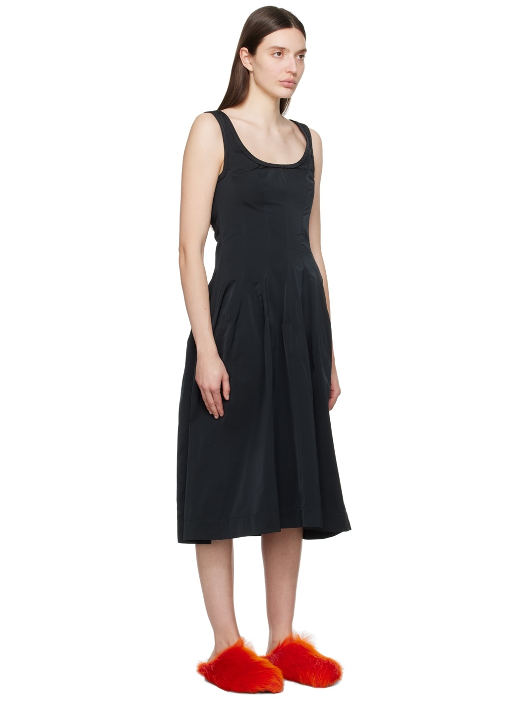 Black Scoop Neck Midi Dress - 2