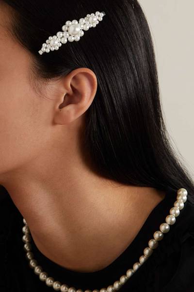 Simone Rocha Faux pearl-embellished silver-tone hair clip outlook