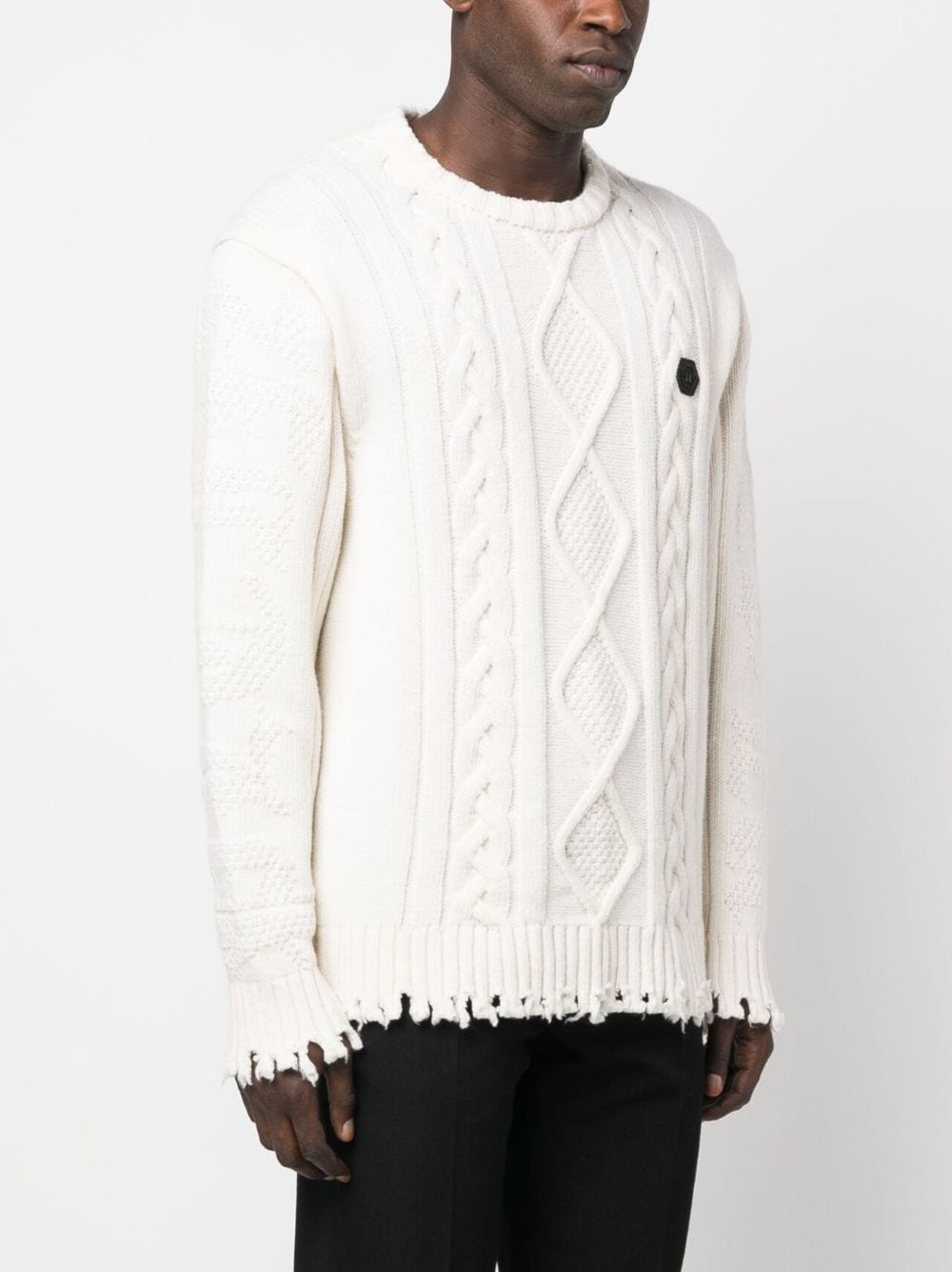 cable-knit distressed-finish jumper - 3