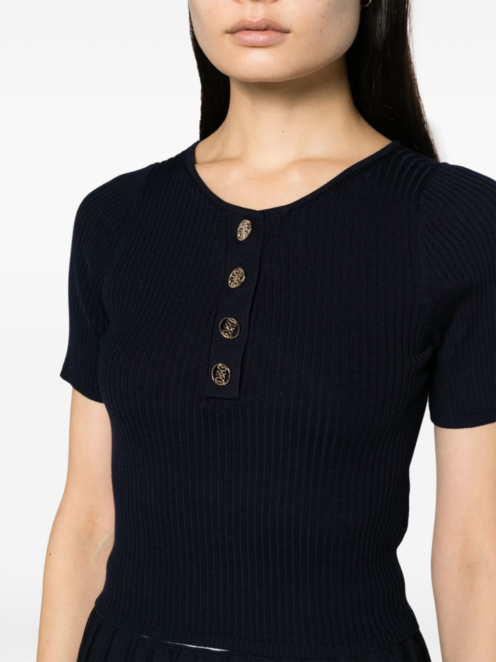 ribbed-knit button-up top - 5