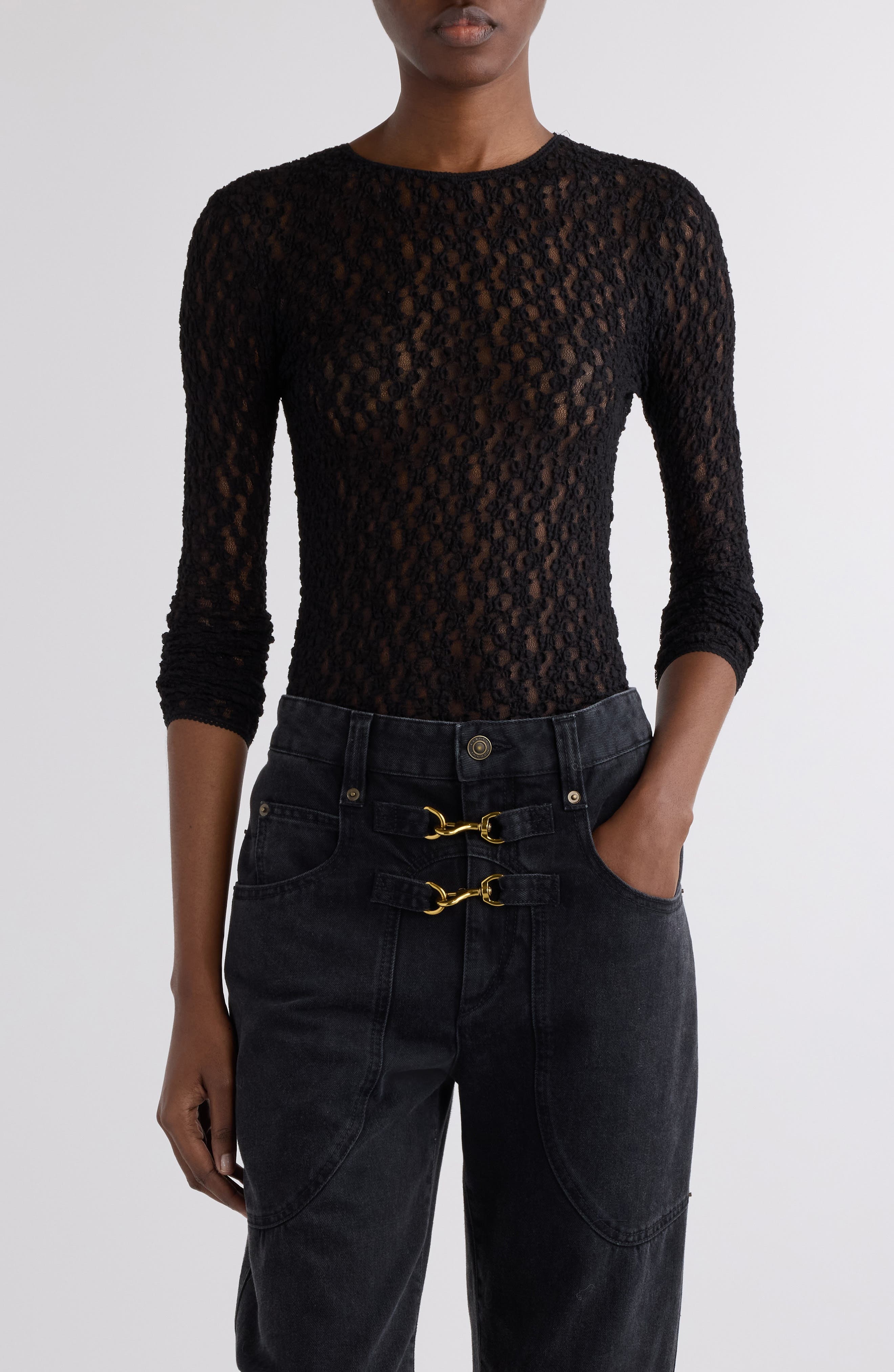 Isabel Marant Gaella Stretch Lace Top in Black at Nordstrom - 1
