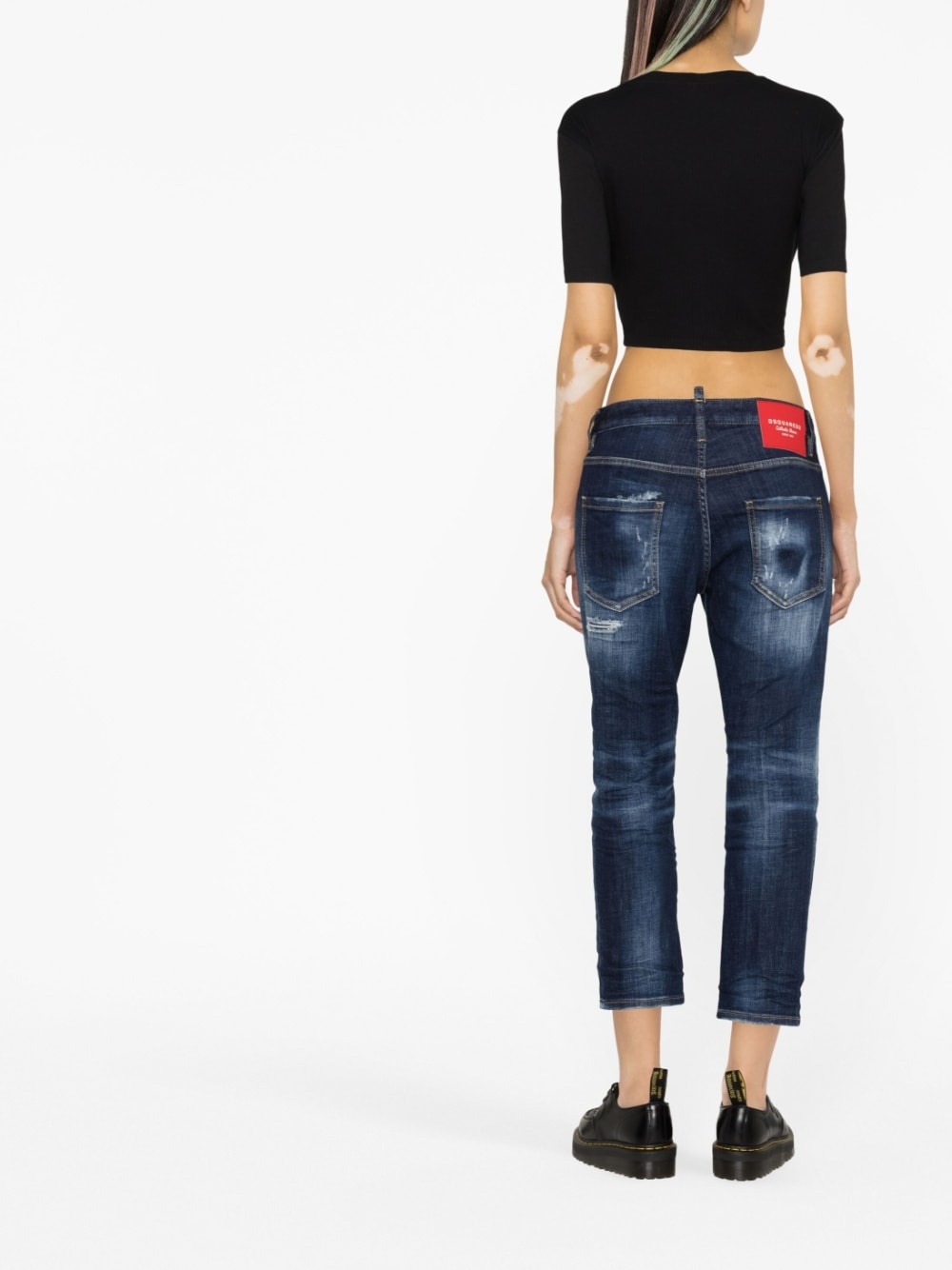 distressed cropped jeans - 4