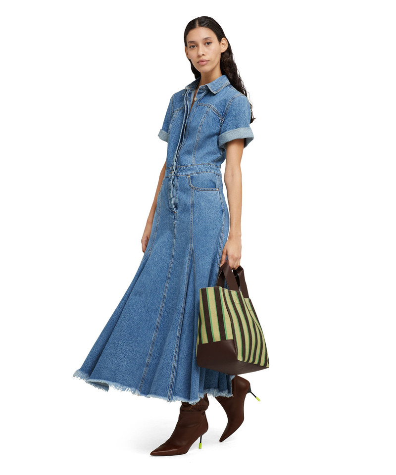 Striped cotton tote bag with leather handles 5