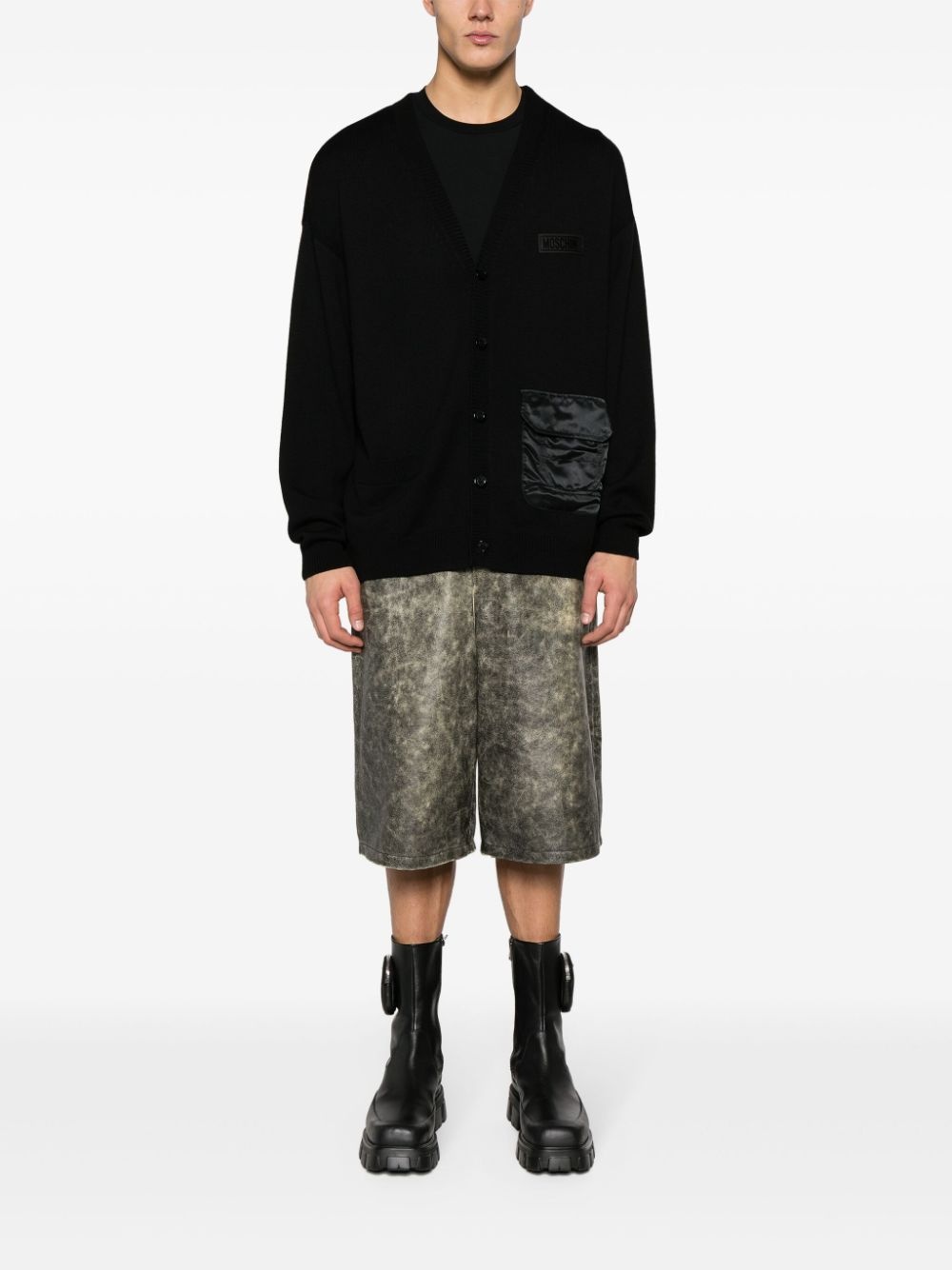 logo-embossed ribbed-knit cardigan - 2