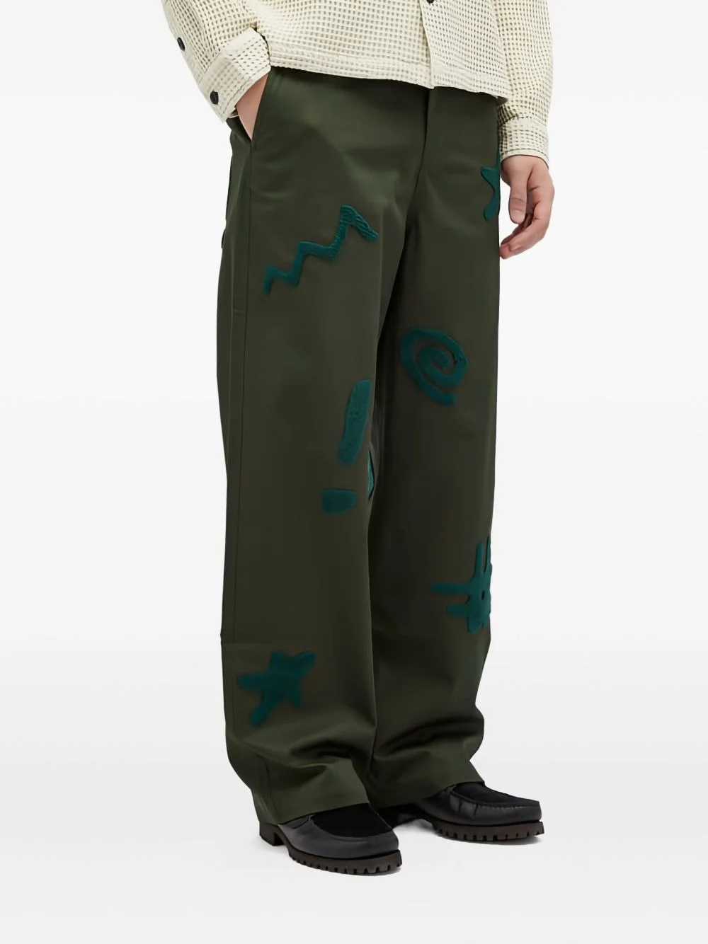 chenille-embroidered trousers - 1