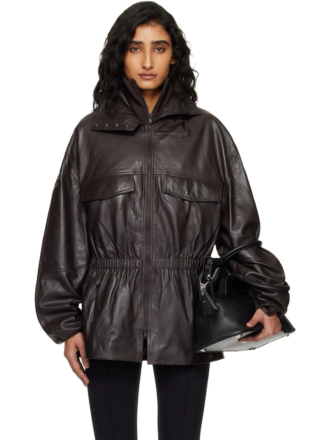 Burgundy Carnaby Funnel Neck Leather Jacket - 1