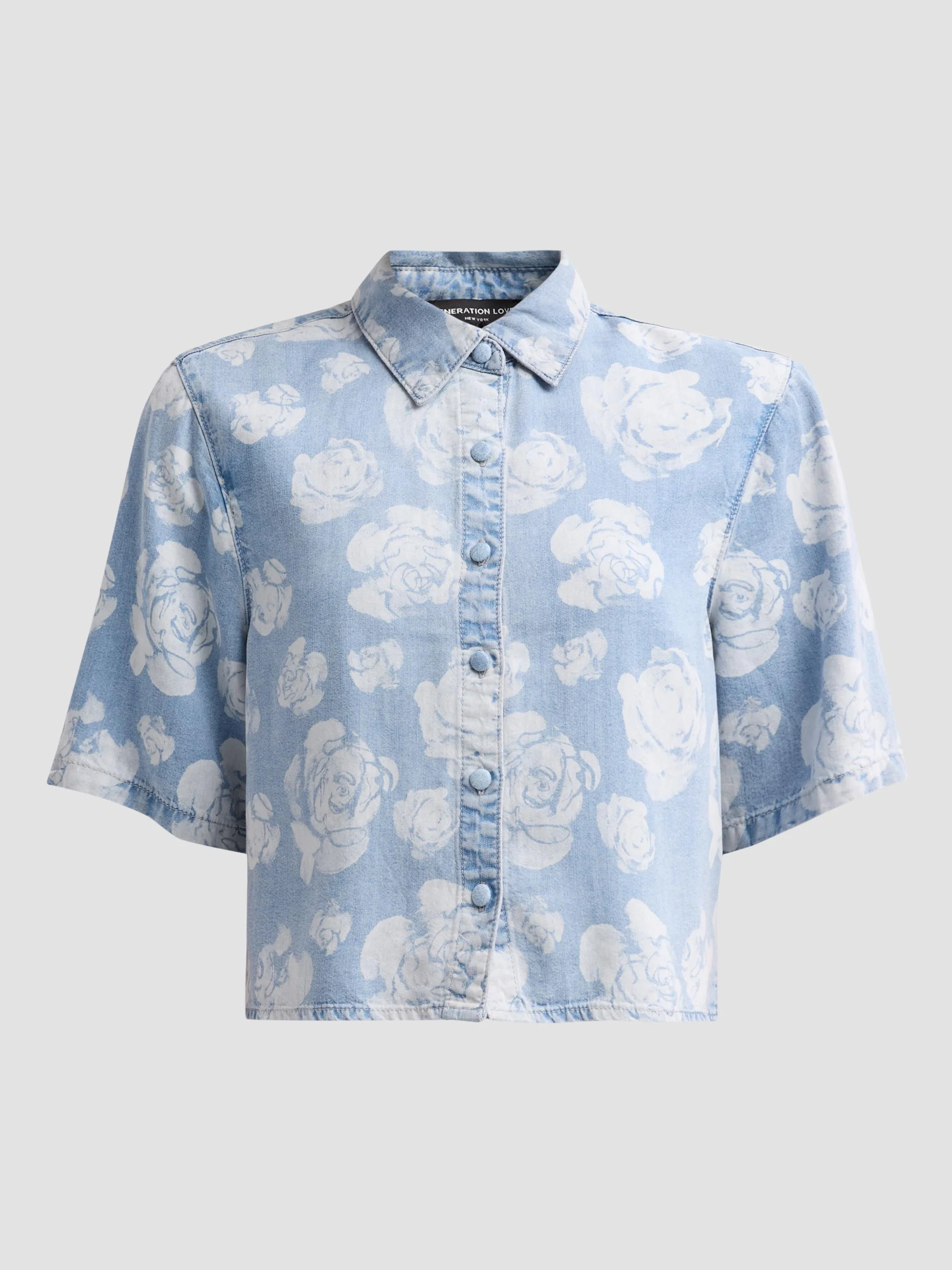 Women's Heidi Floral Crop Denim Shirt - Floral Light Blue - 1