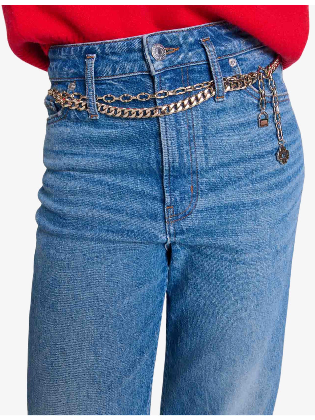 Chain-belt straight-leg high-rise stretch-denim jeans - 5