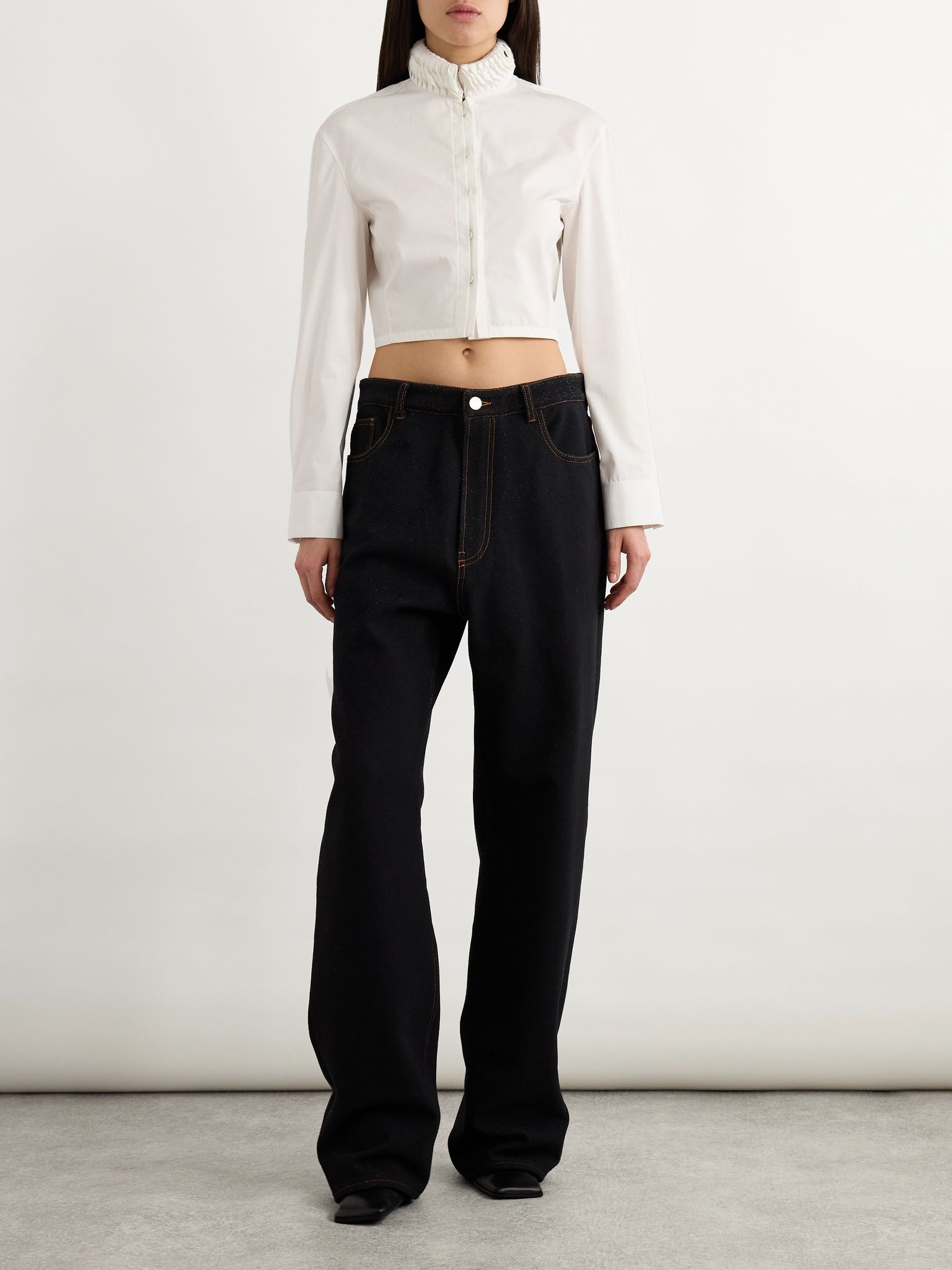 Cropped folded cotton-poplin shirt White - 2