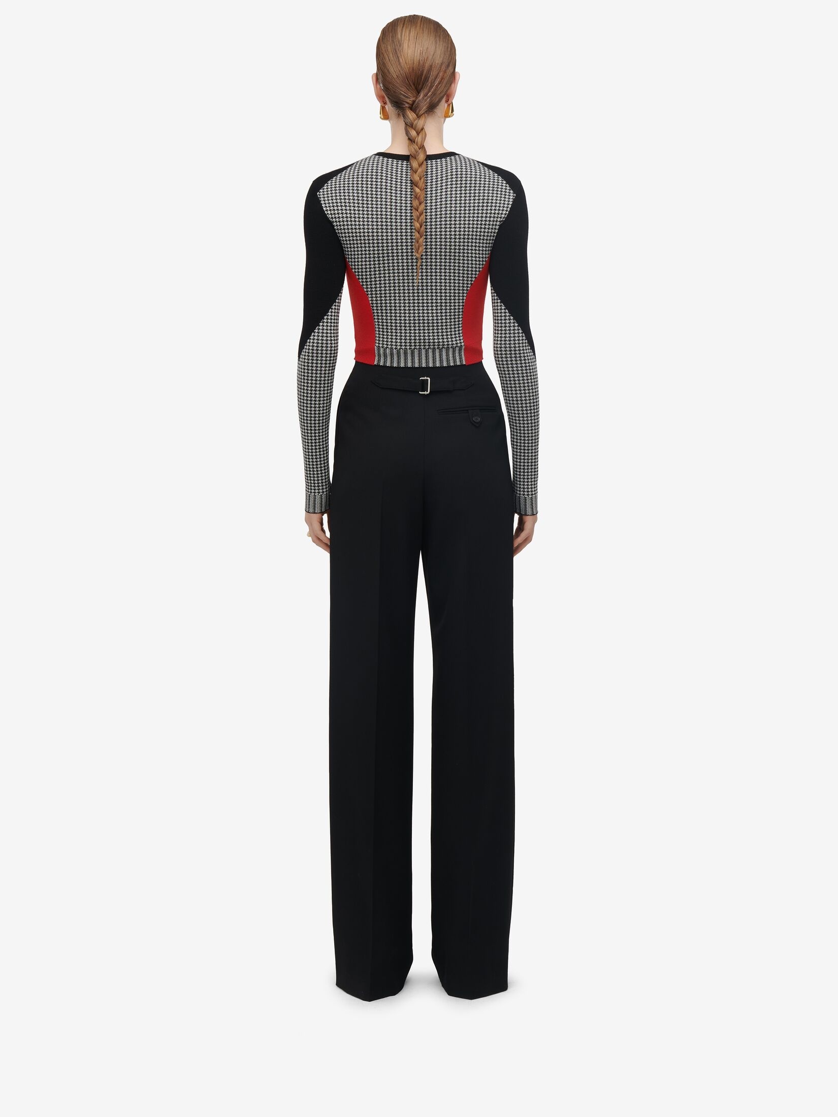 Women's Dogtooth Colour-block Jumper in Black/white/red - 4