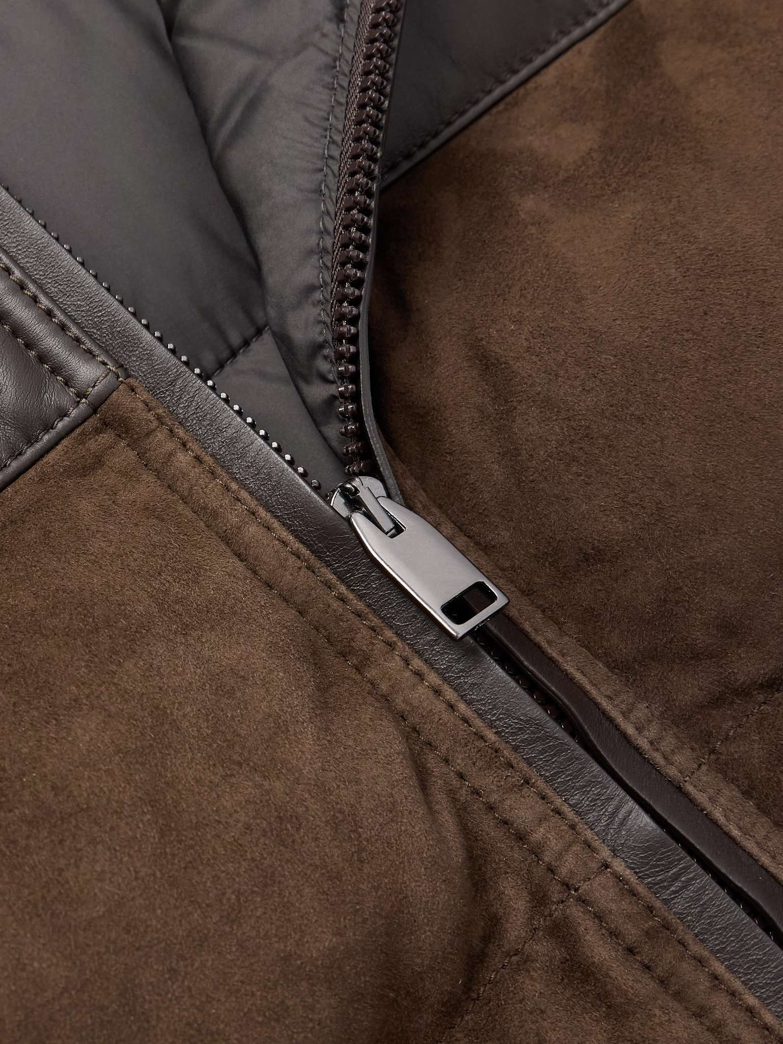 Leather-Trimmed Padded Quilted Suede Gilet - 5
