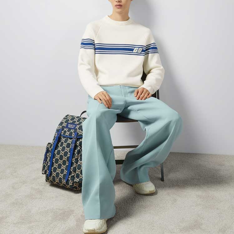 Gucci Knit Wool Sweater With Square GG 'Ivory Blue' 763398-XKDO1-9174 - 2