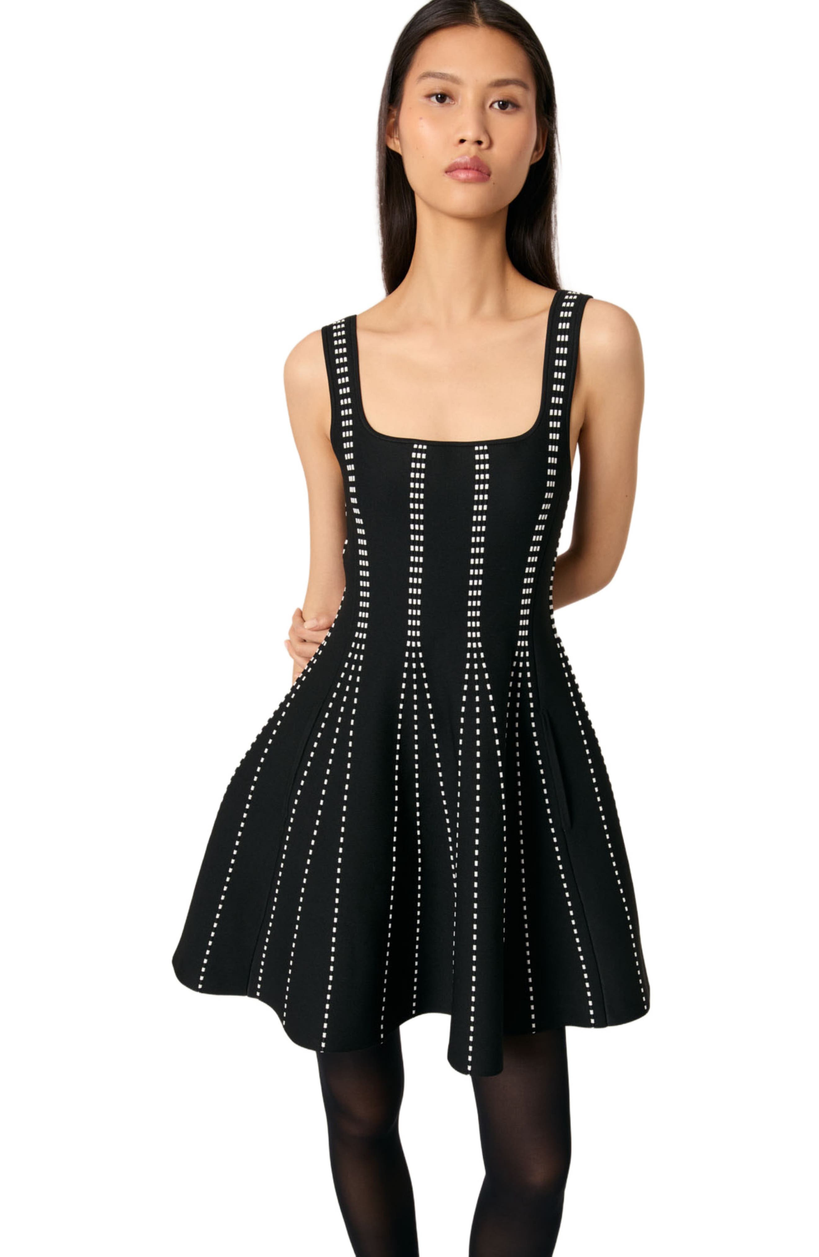 maje Mini jacquard knit dress in Black/ecru at Nordstrom - 4