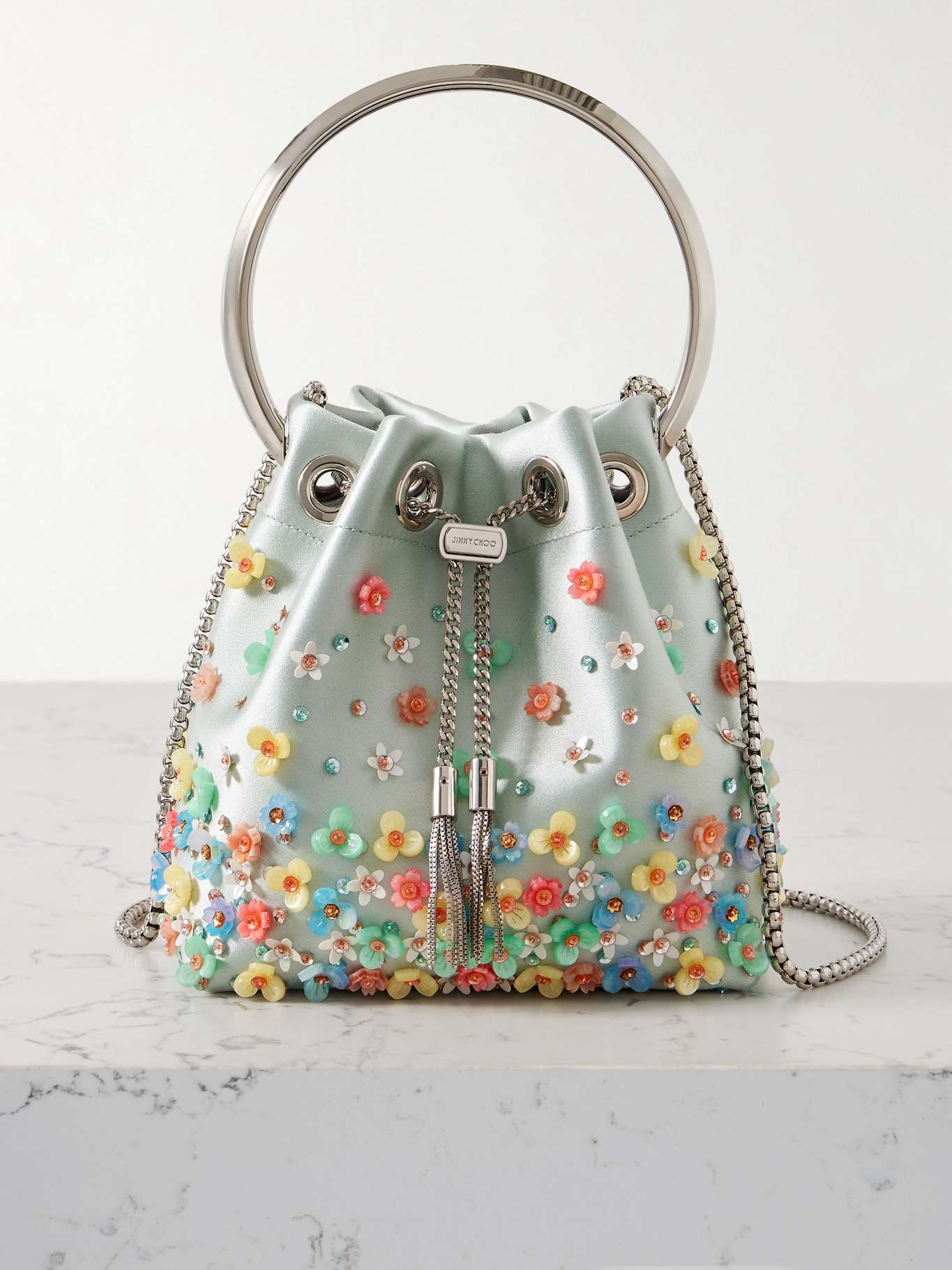 Bon Bon embellished satin bucket bag Light green - 1