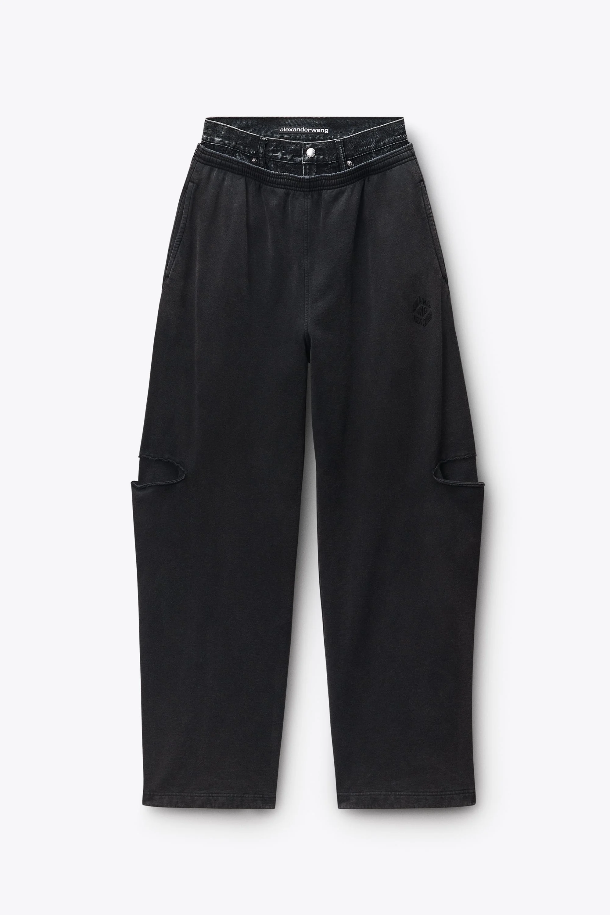 Denim Waist Slashed Sweatpant - 1
