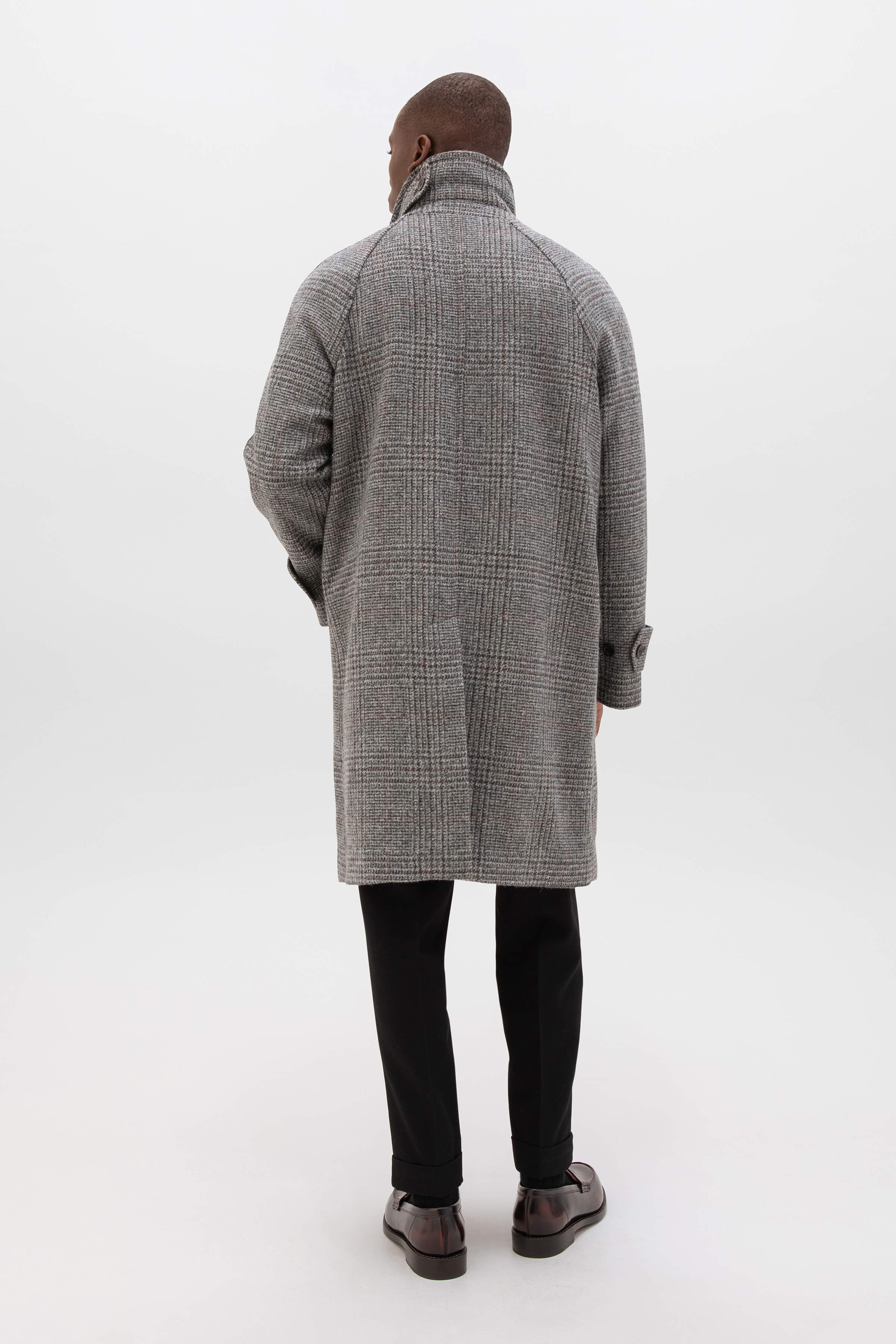'The Balmacaan' Men's Coat | Grey & Rust Glen Check - 5