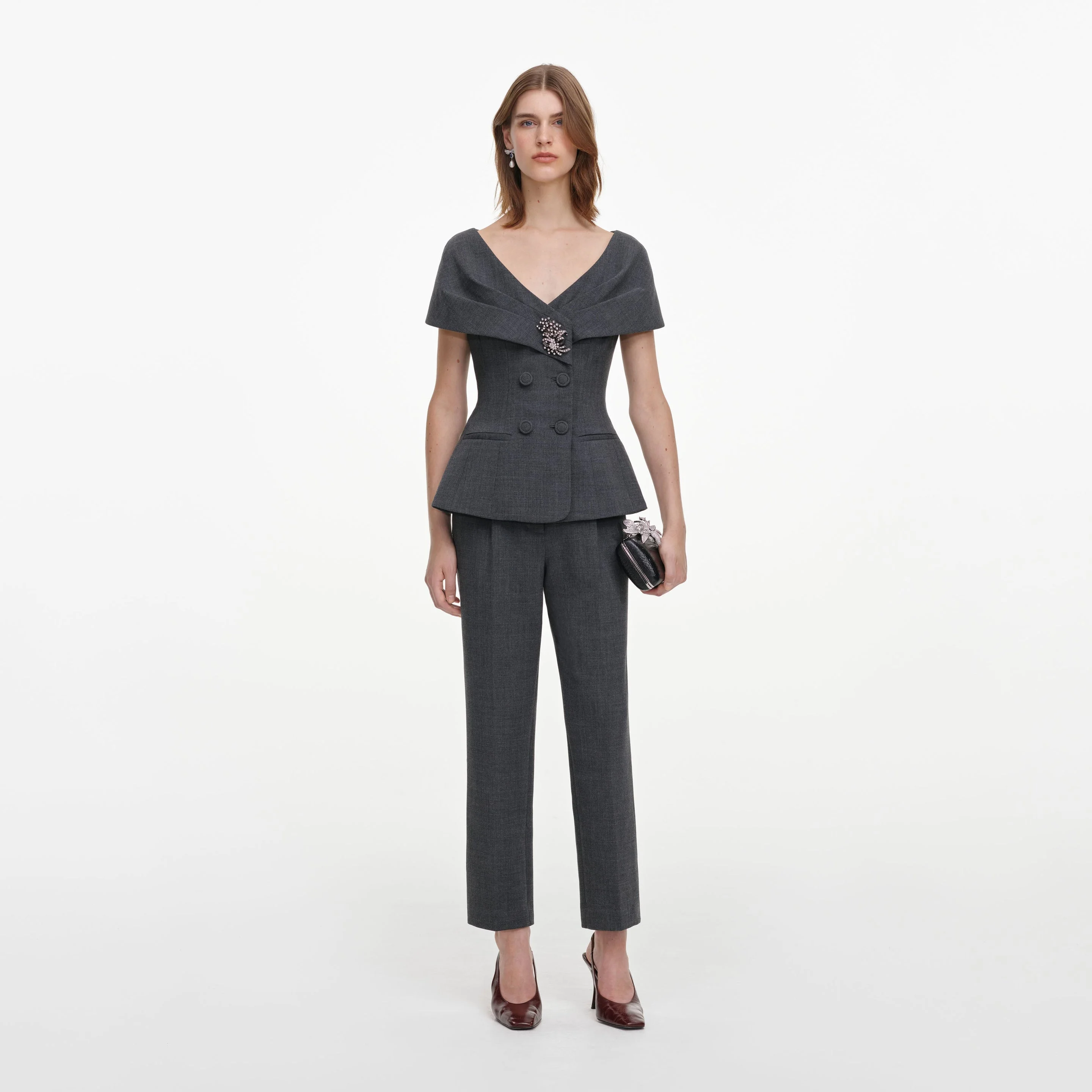 Grey Tailored Brooch Jumpsuit - 1