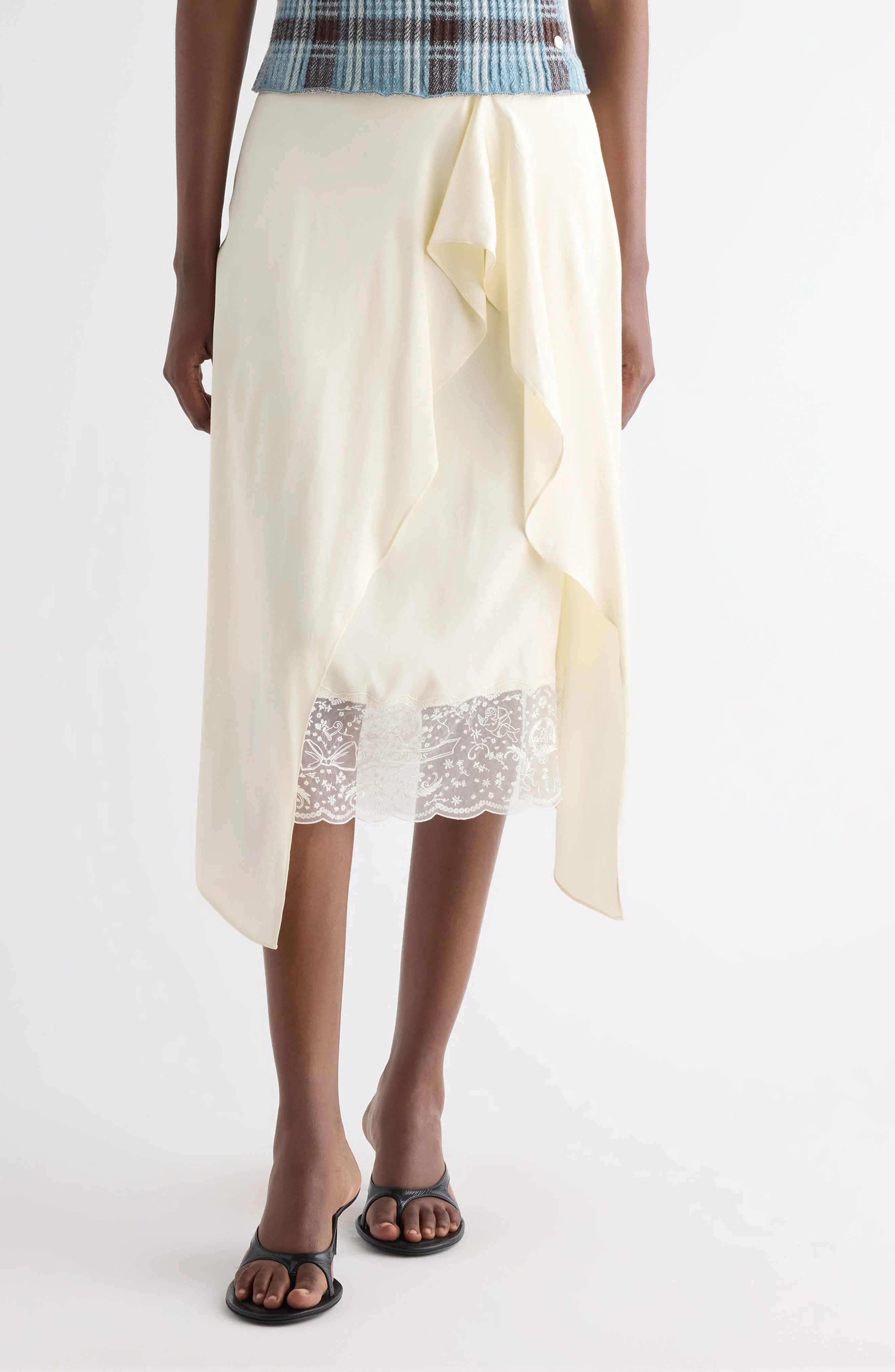 Acne Studios Inouka Layered Satin & Lace Skirt in Cream White at Nordstrom - 1