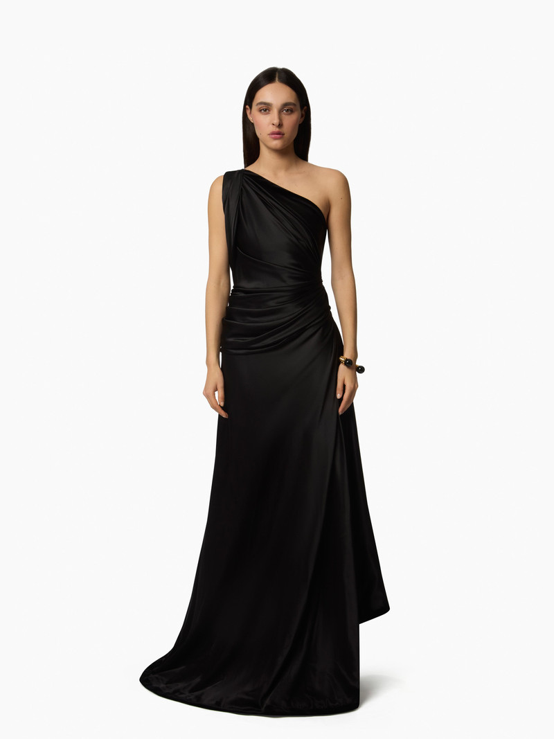 Long Asymmetric Satin Dress 1