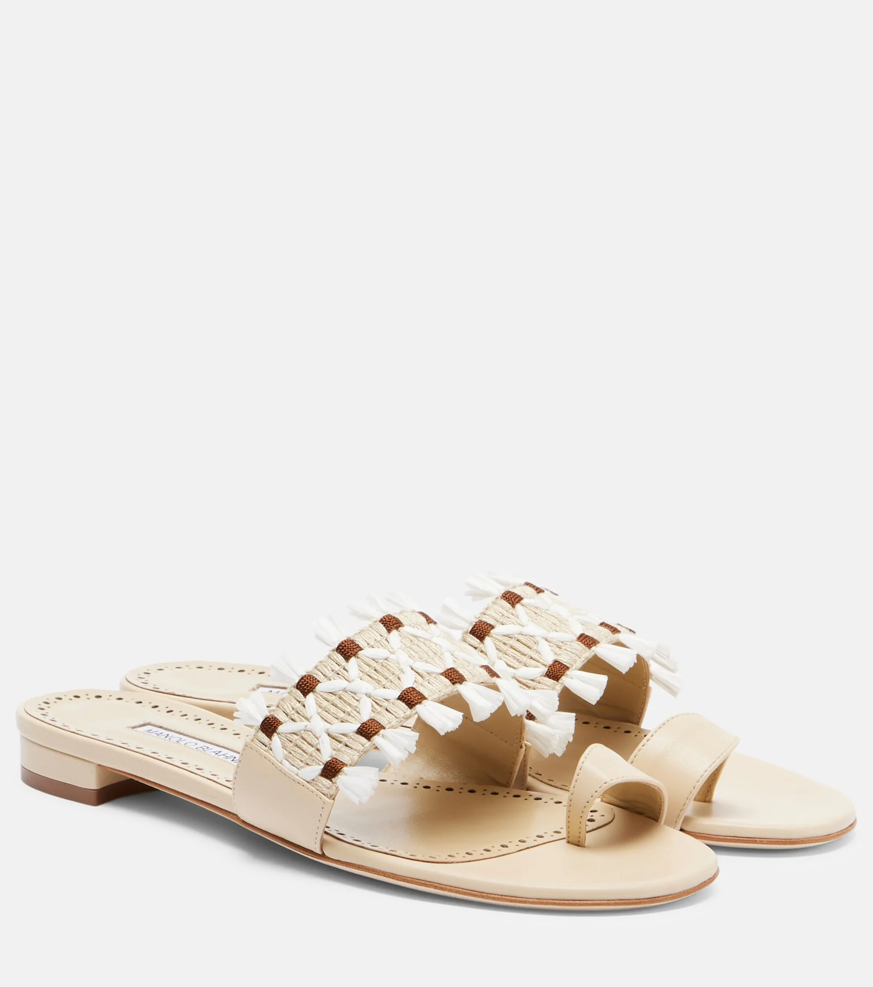 Brava raffia-trimmed leather sandals - 1
