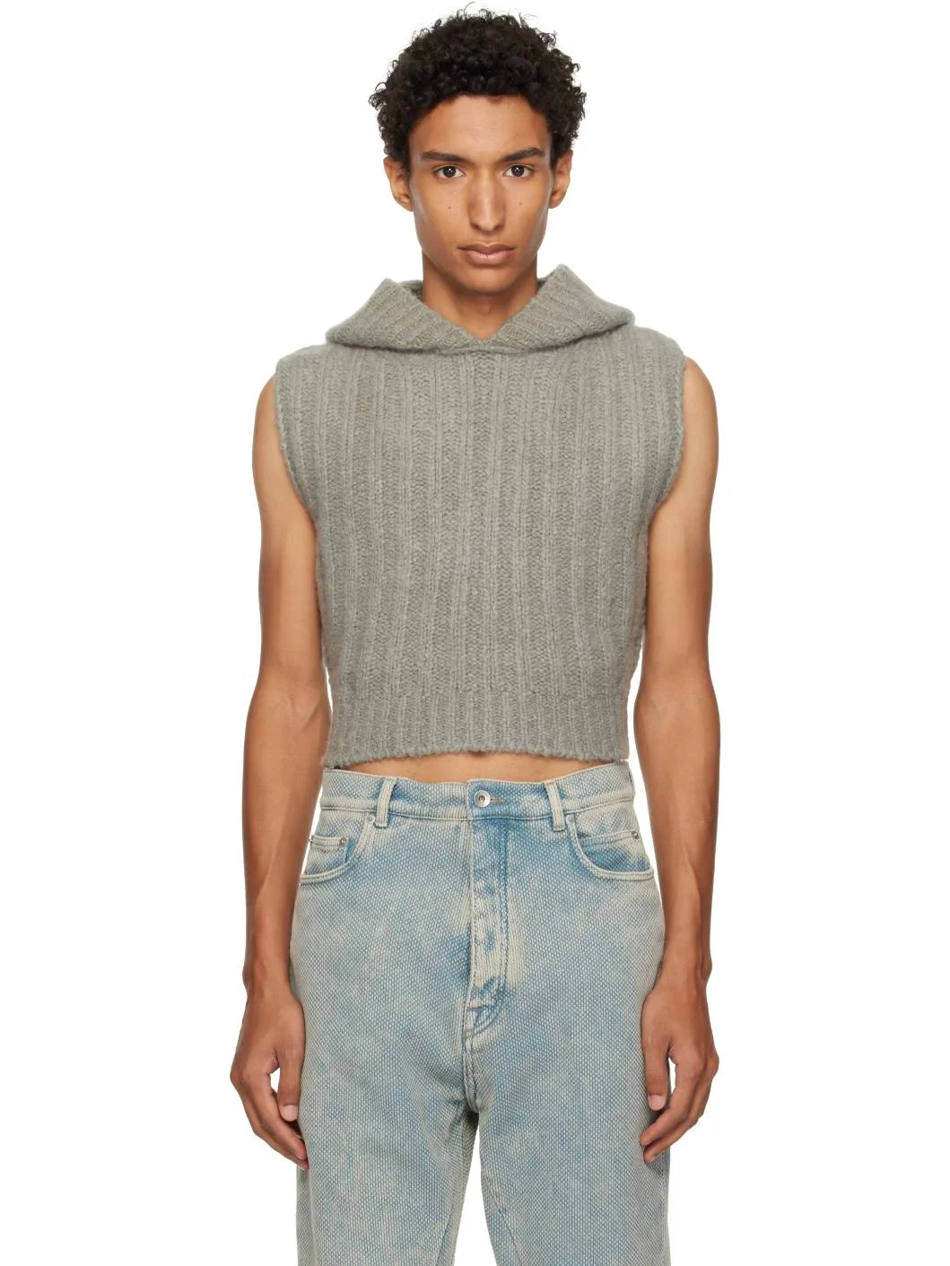 Gray Tower Cropped Hooded Tank Top - 1
