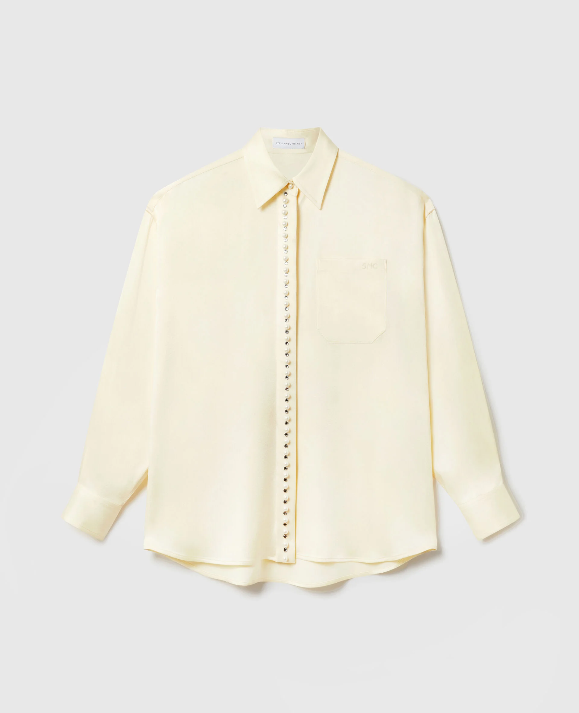 Oversized Pearl-Button Satin Shirt - 1