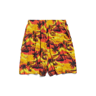 BALENCIAGA Men's Hawaiian Car Pyjama Shorts in Orange outlook