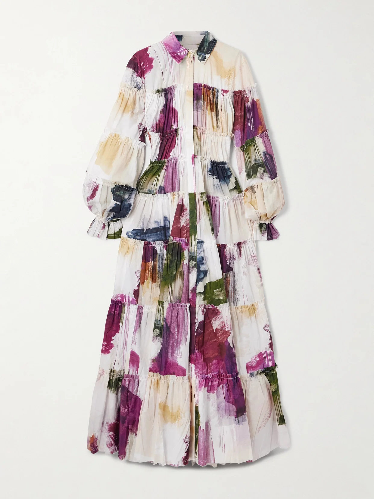 Cait Open-back Tiered Printed Cotton Maxi Dress - 1