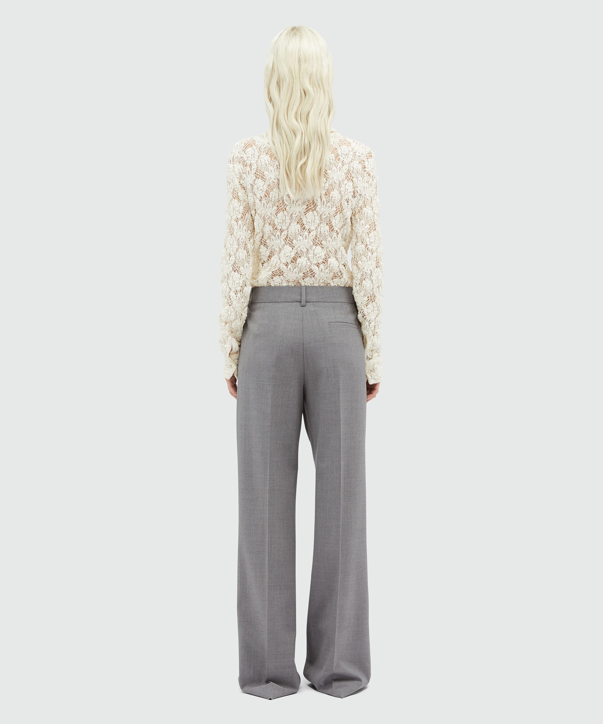 Grey melange tailored palazzo pants - 3