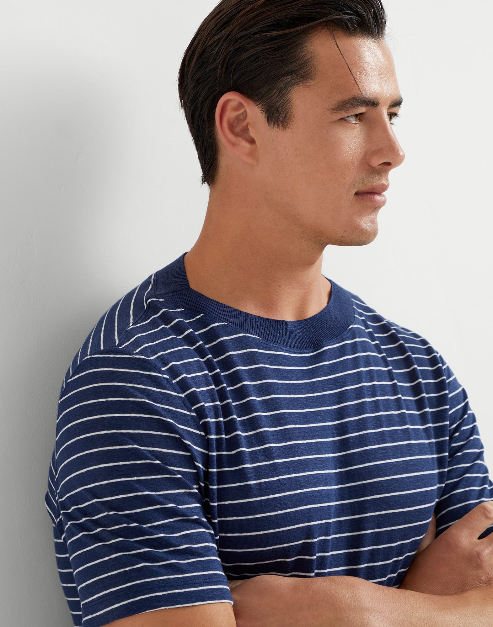 Brunello Cucinelli Striped linen stretch jersey boat neck T