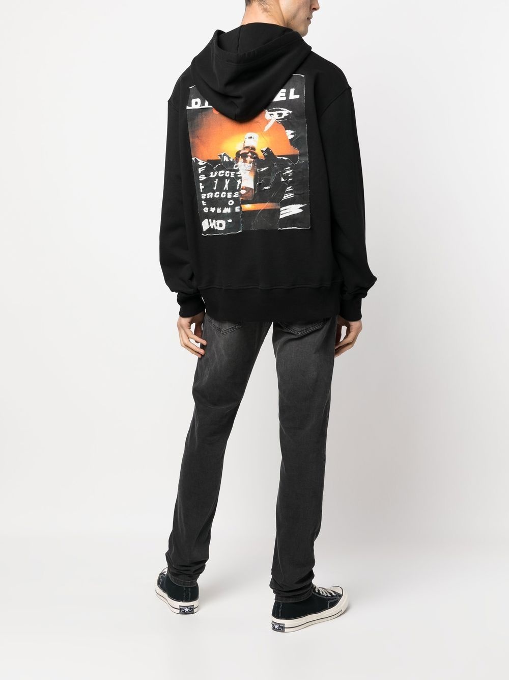 ripped logo print hoodie - 2