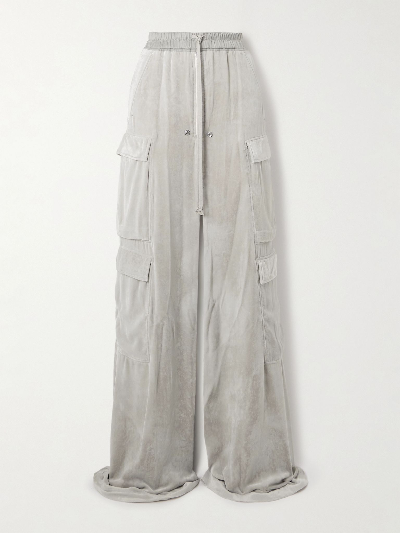 Shell-trimmed velvet wide-leg cargo pants Light gray - 1
