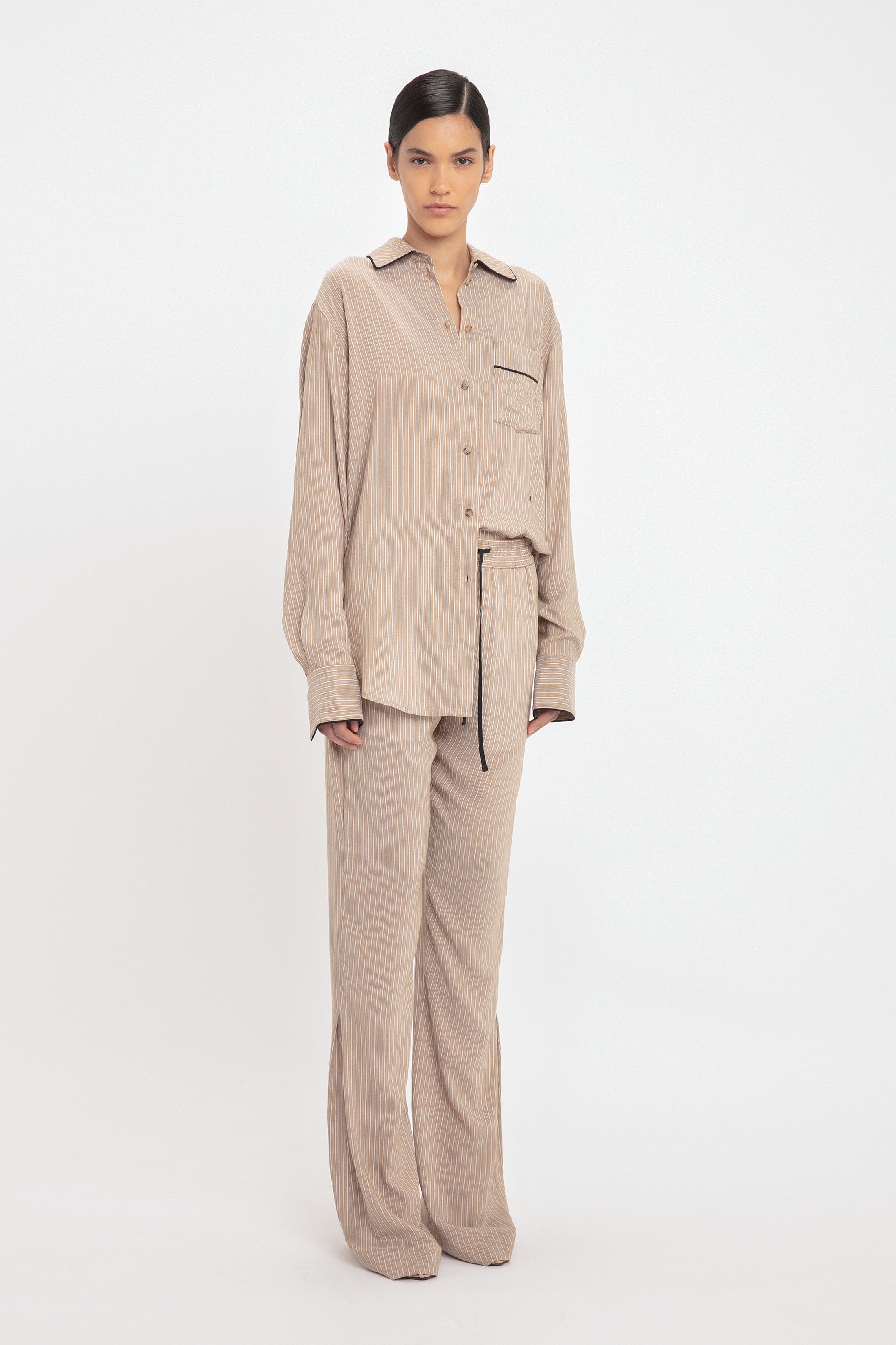 Pleat Detail Pyjama Trouser In Tobacco-Midnight - 3