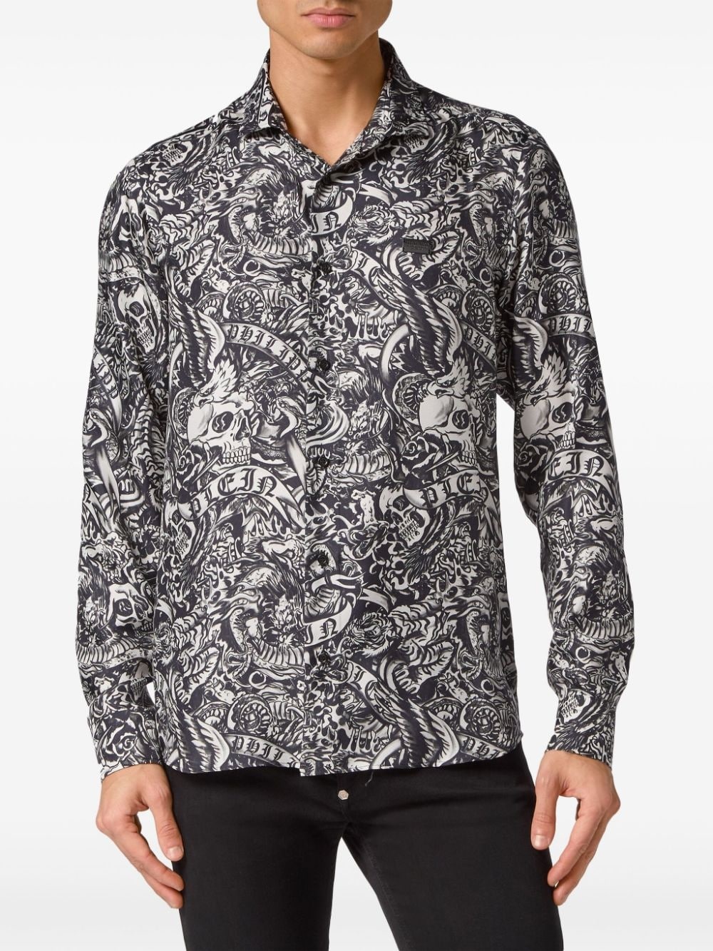 tattoo-print silk shirt - 3