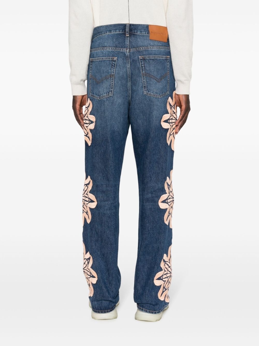 floral-embroidered bootcut jeans - 5