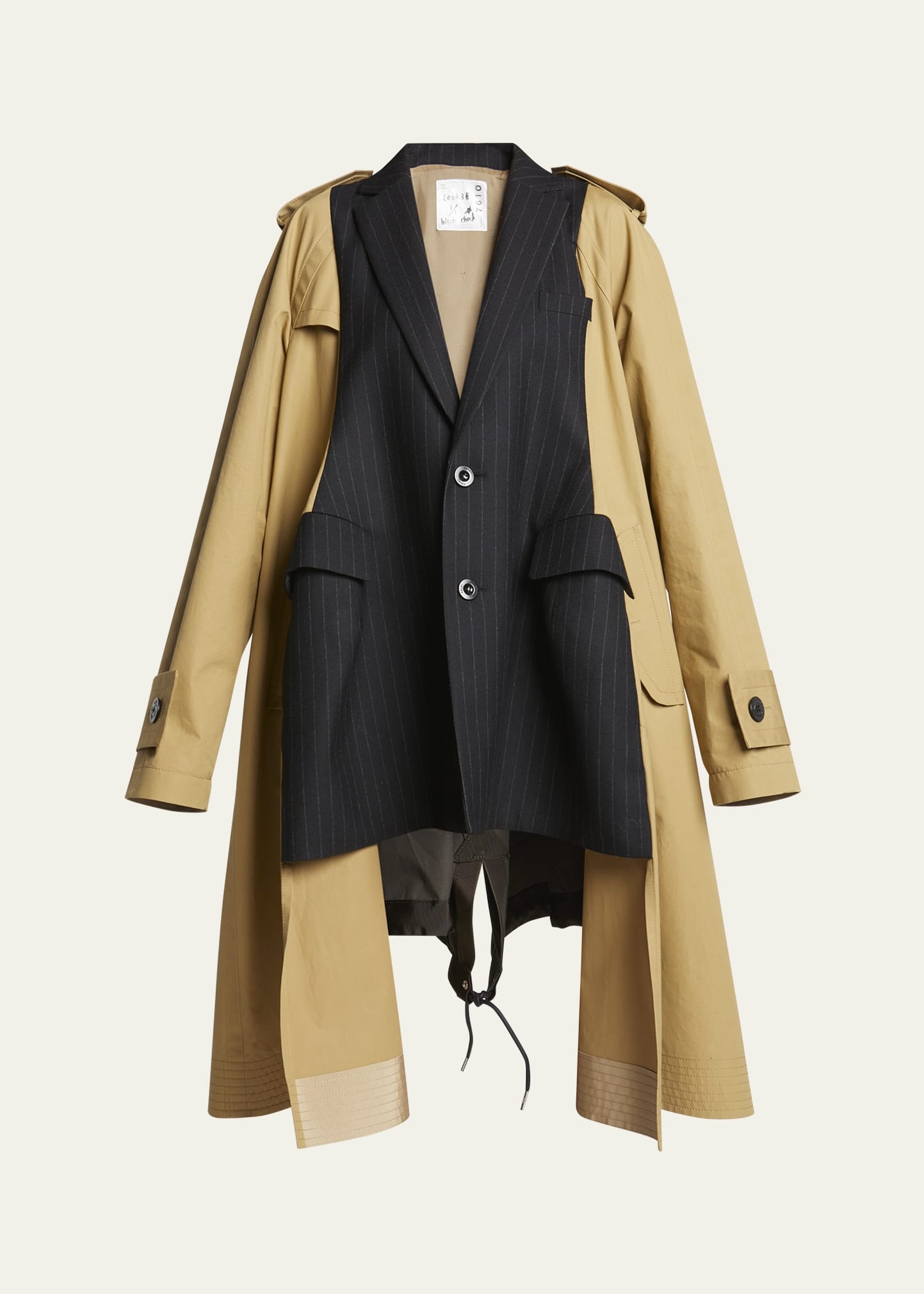 Pinstripe Blazer and Parka Detail Trench Coat - 1