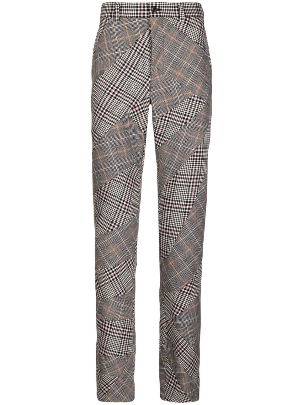 check-pattern straight-leg trousers - 1