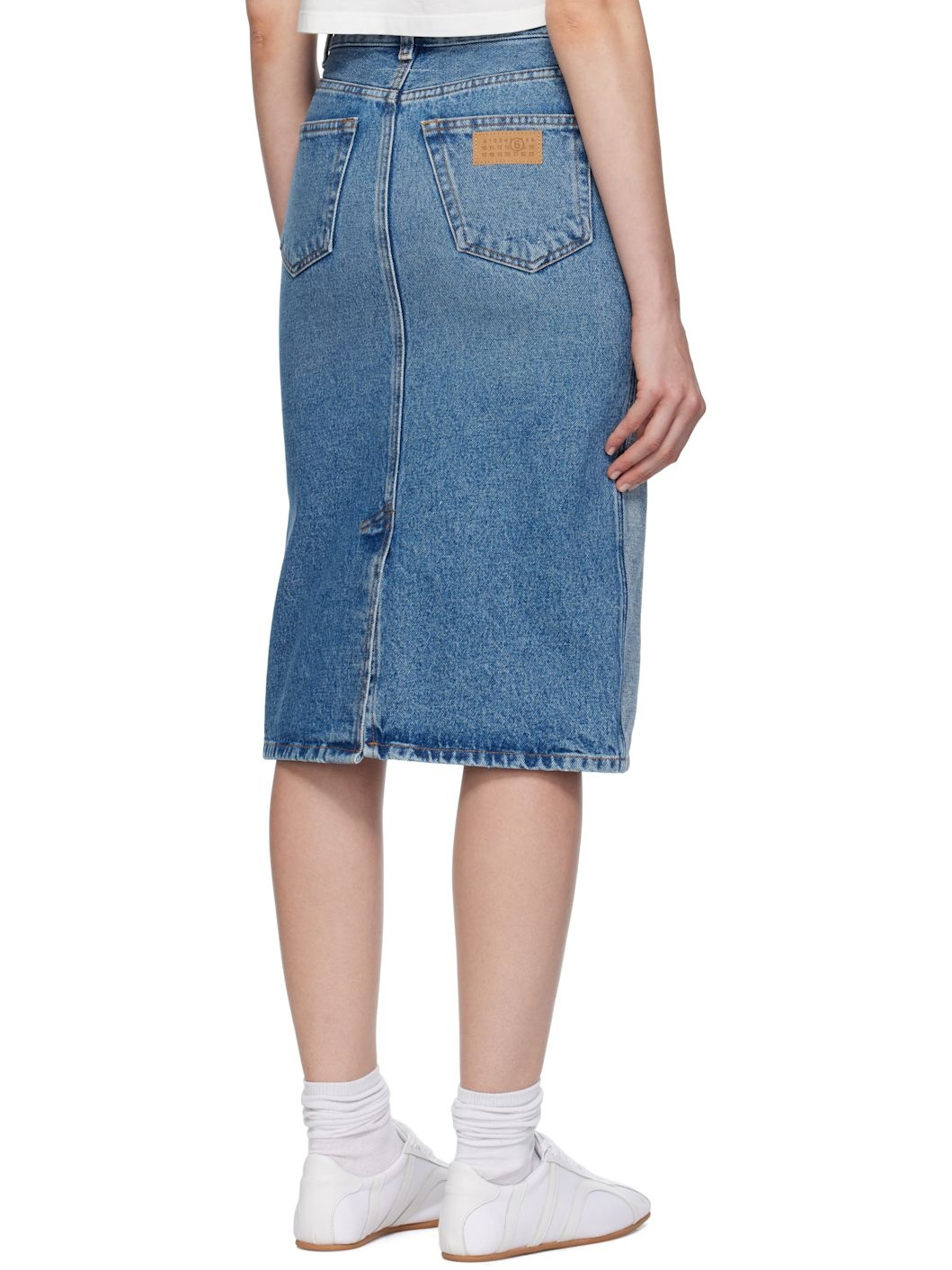 Blue Faded Denim Midi Skirt - 3