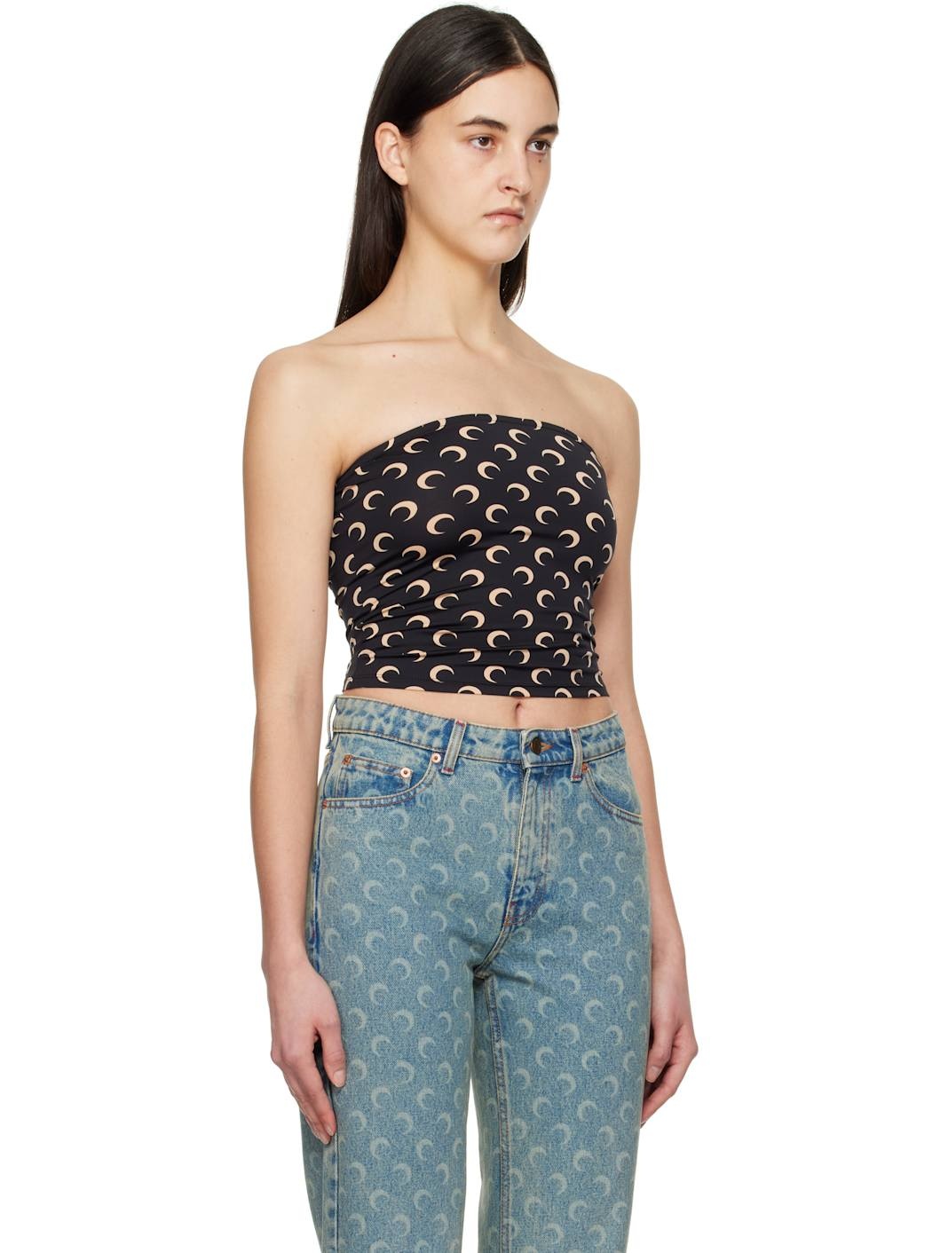 Black Moon Printed Jersey Second Skin Tube Top - 2