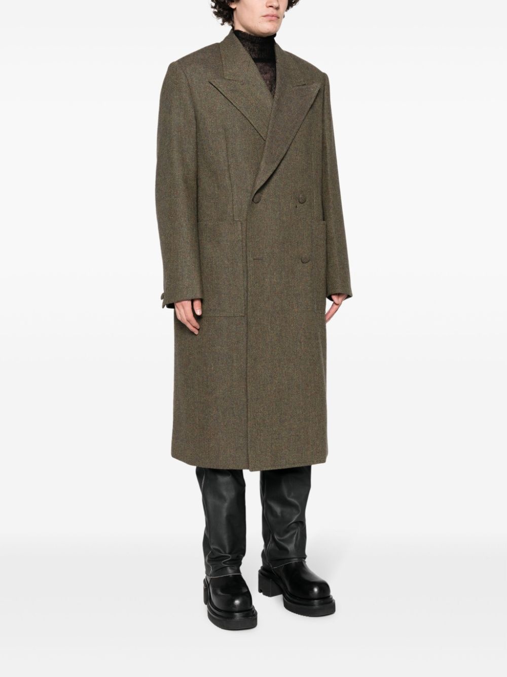 double-breasted herringbone wool coat - 3