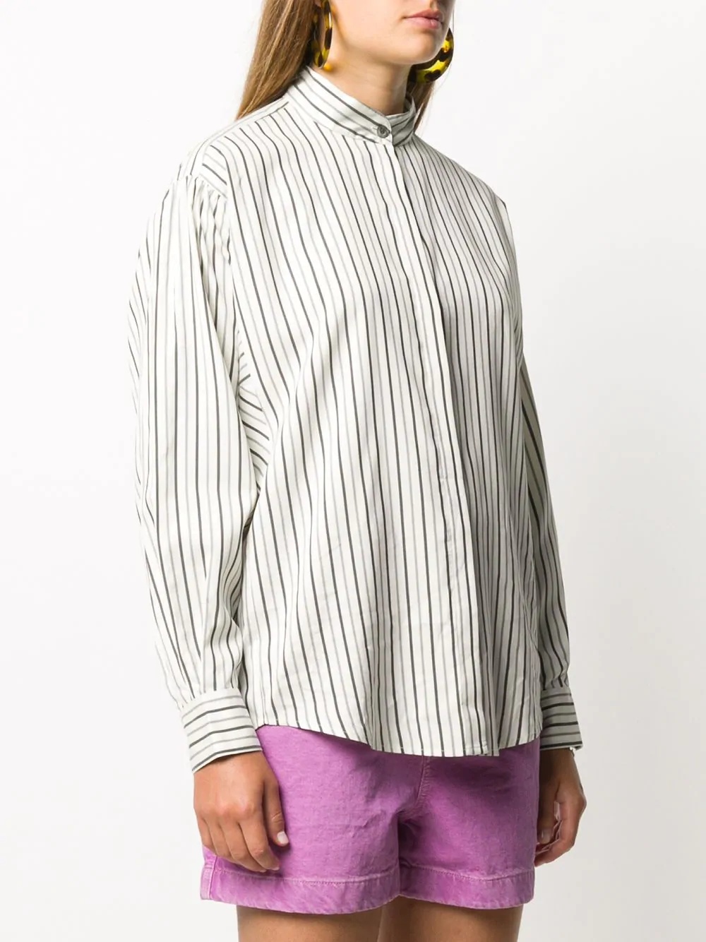 striped collarless silk shirt - 3