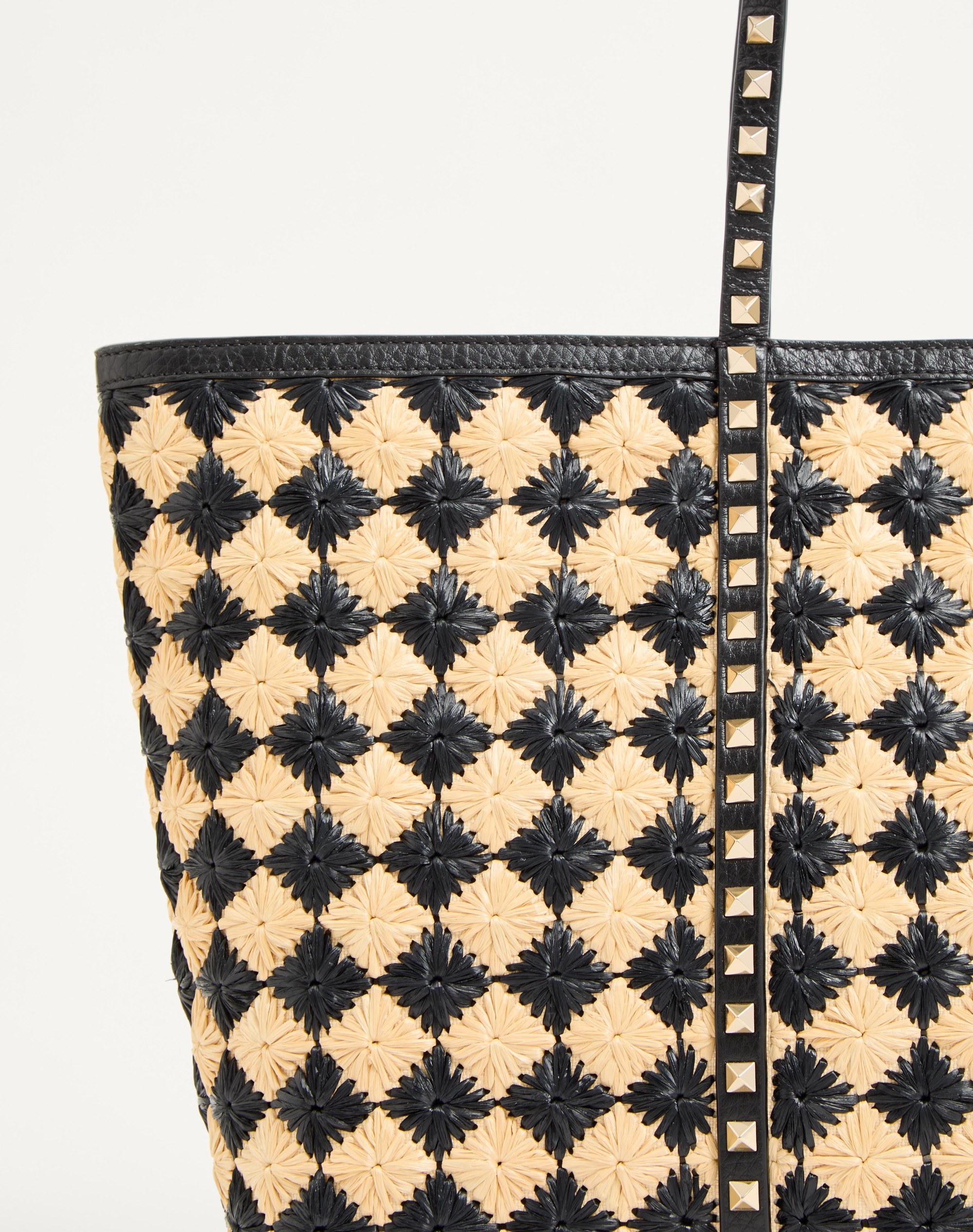 VALENTINO GARAVANI ROCKSTUD EMBROIDERED SHOPPING BAG IN SYNTHETIC RAFFIA - 8