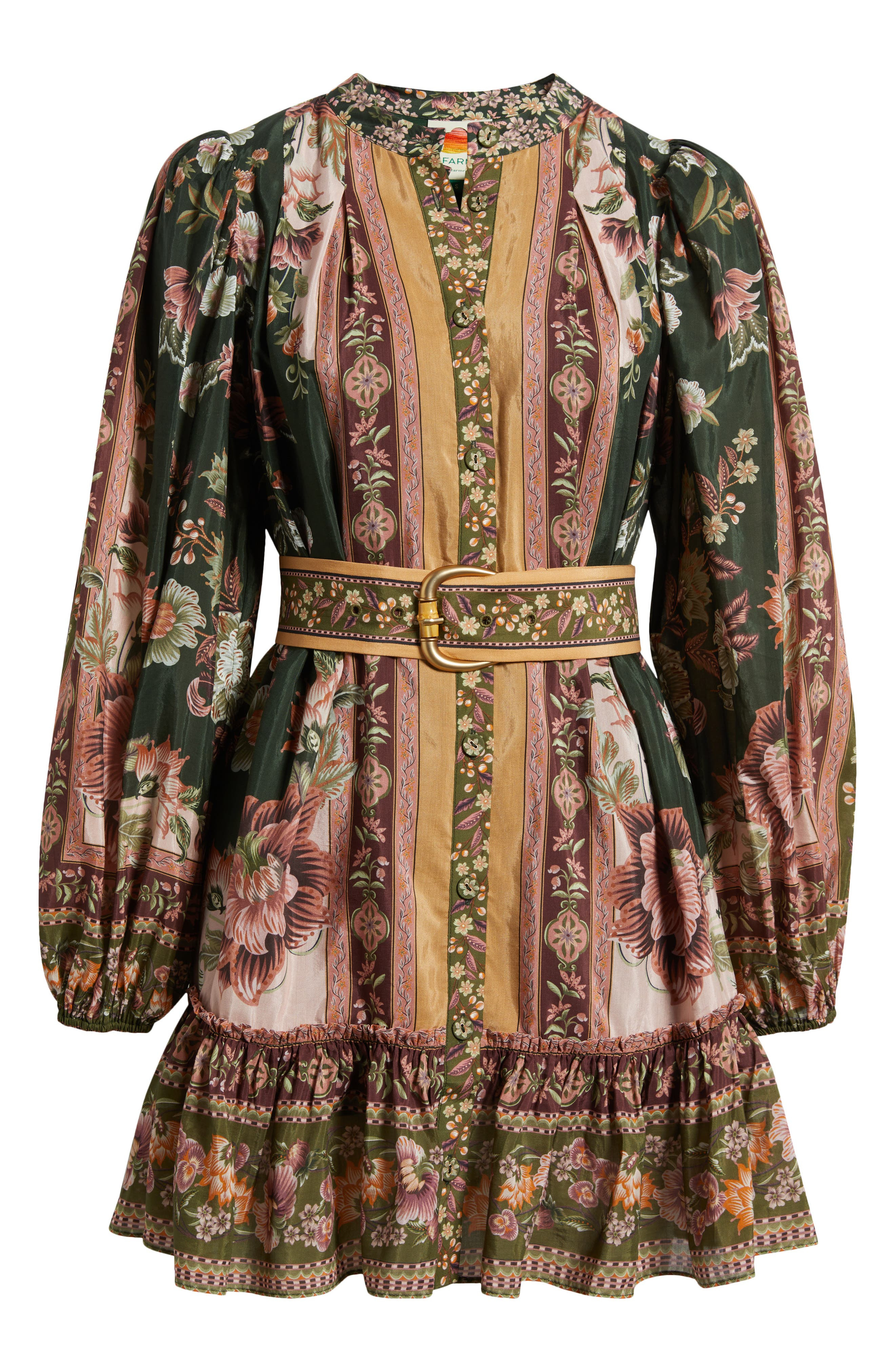 FARM Rio Flowering Garden Tree Long Sleeve Cotton Blend Minidress in Green at Nordstrom - 5