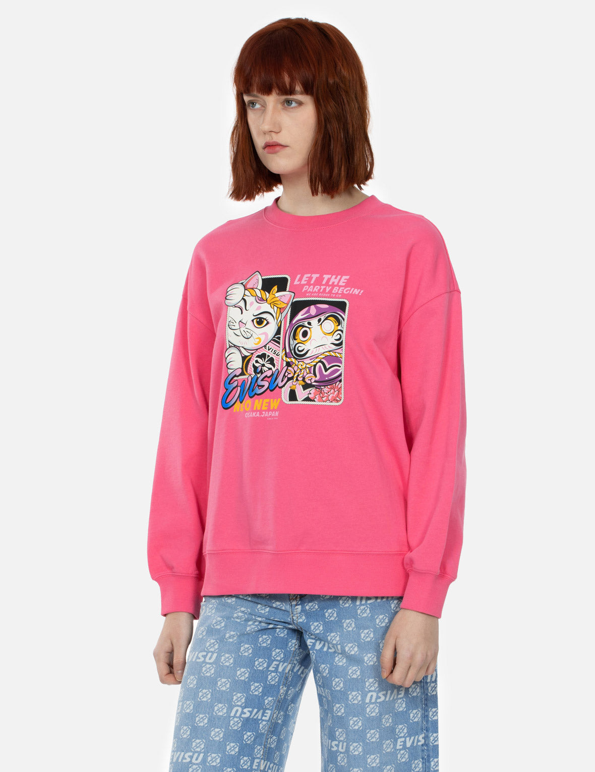 FORTUNE CAT AND DARUMA PRINT OVERSIZED SWEATSHIRT - 6