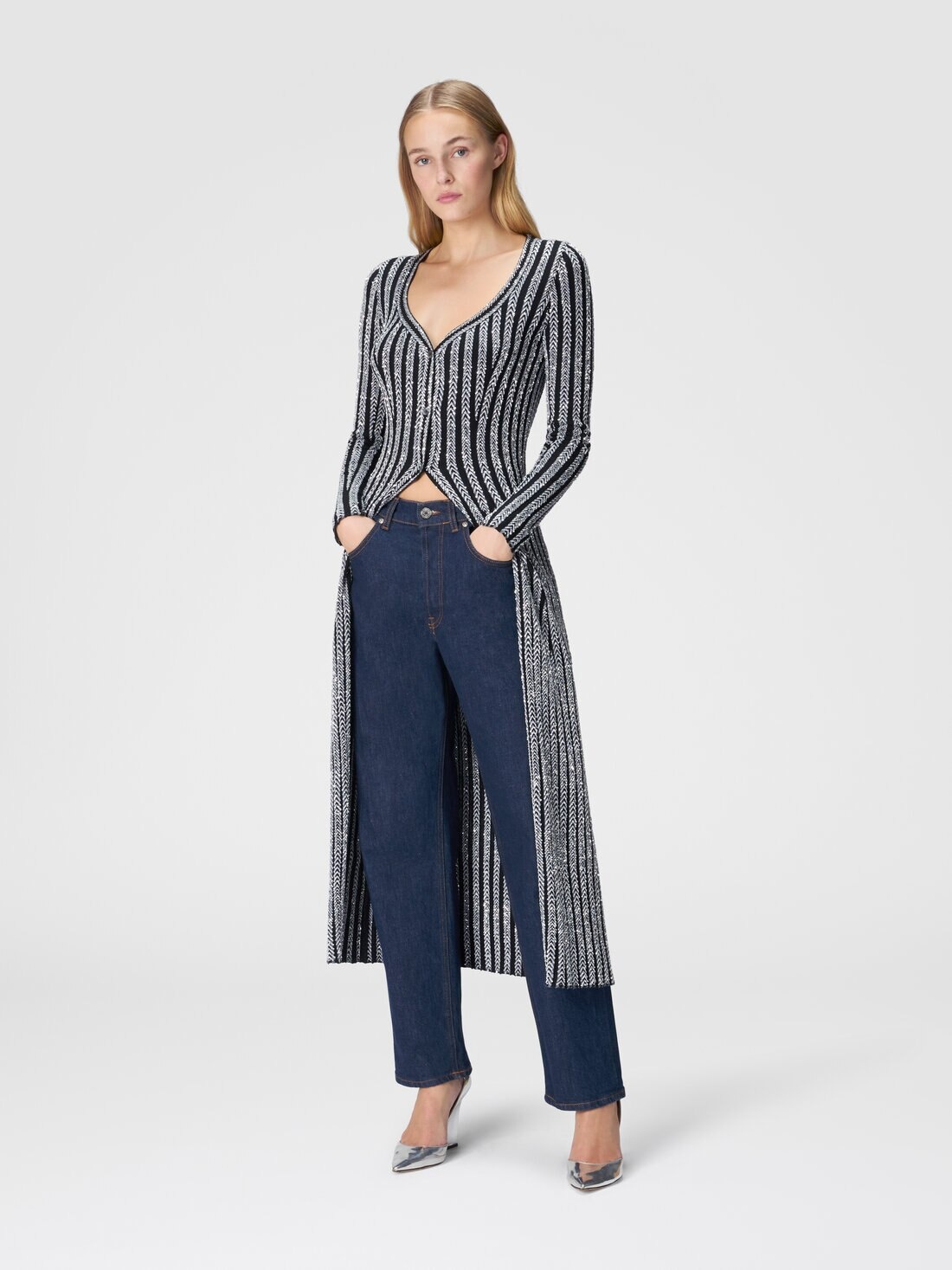Long ribbed zig zag cardigan with sequins - 2