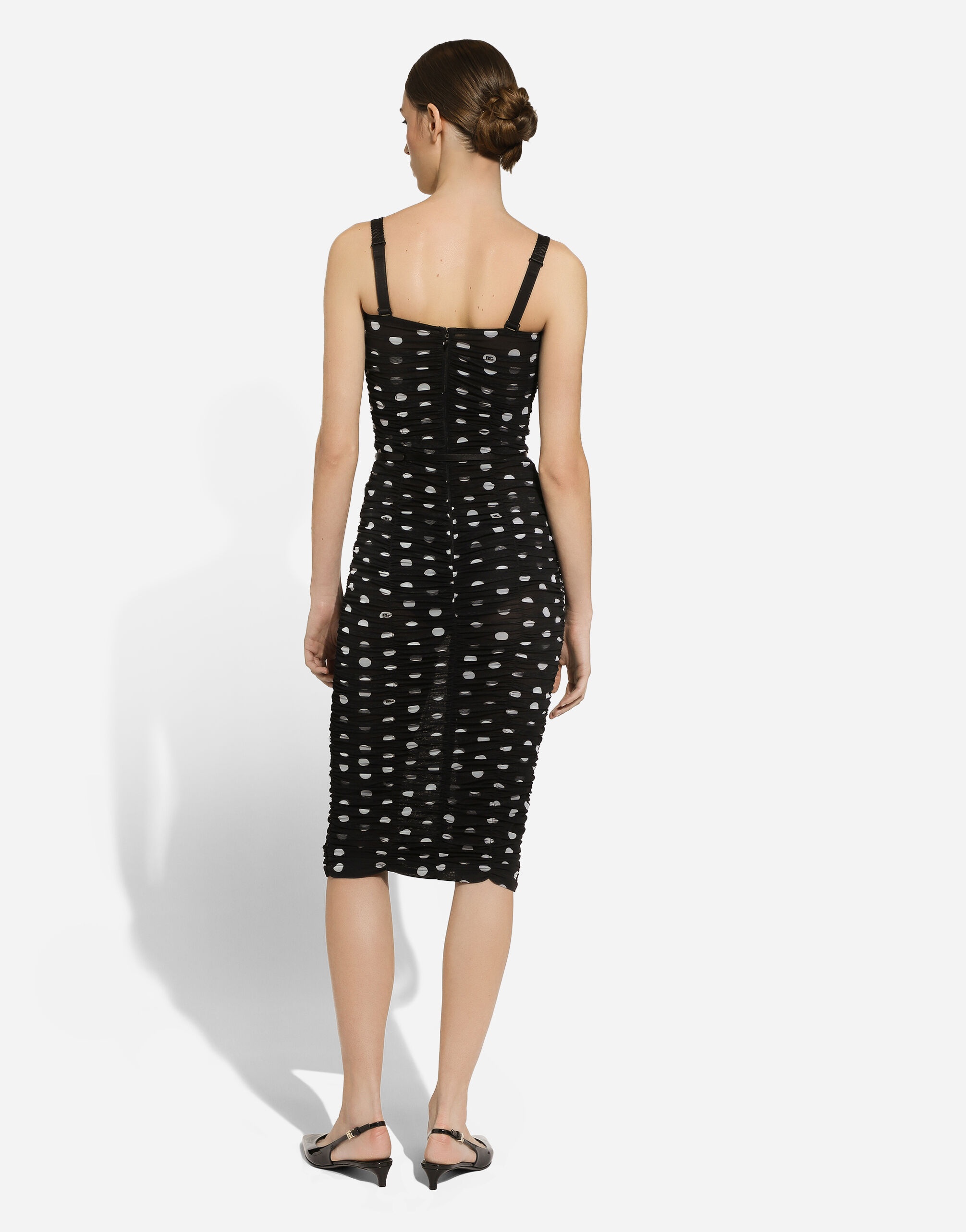 Tulle calf-length sheath dress with draping and polka-dot print - 3