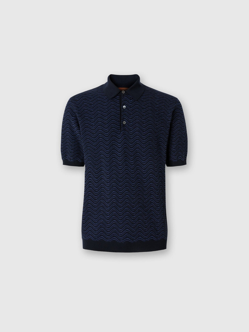 Virgin wool and viscose polo shirt with wave motif 1