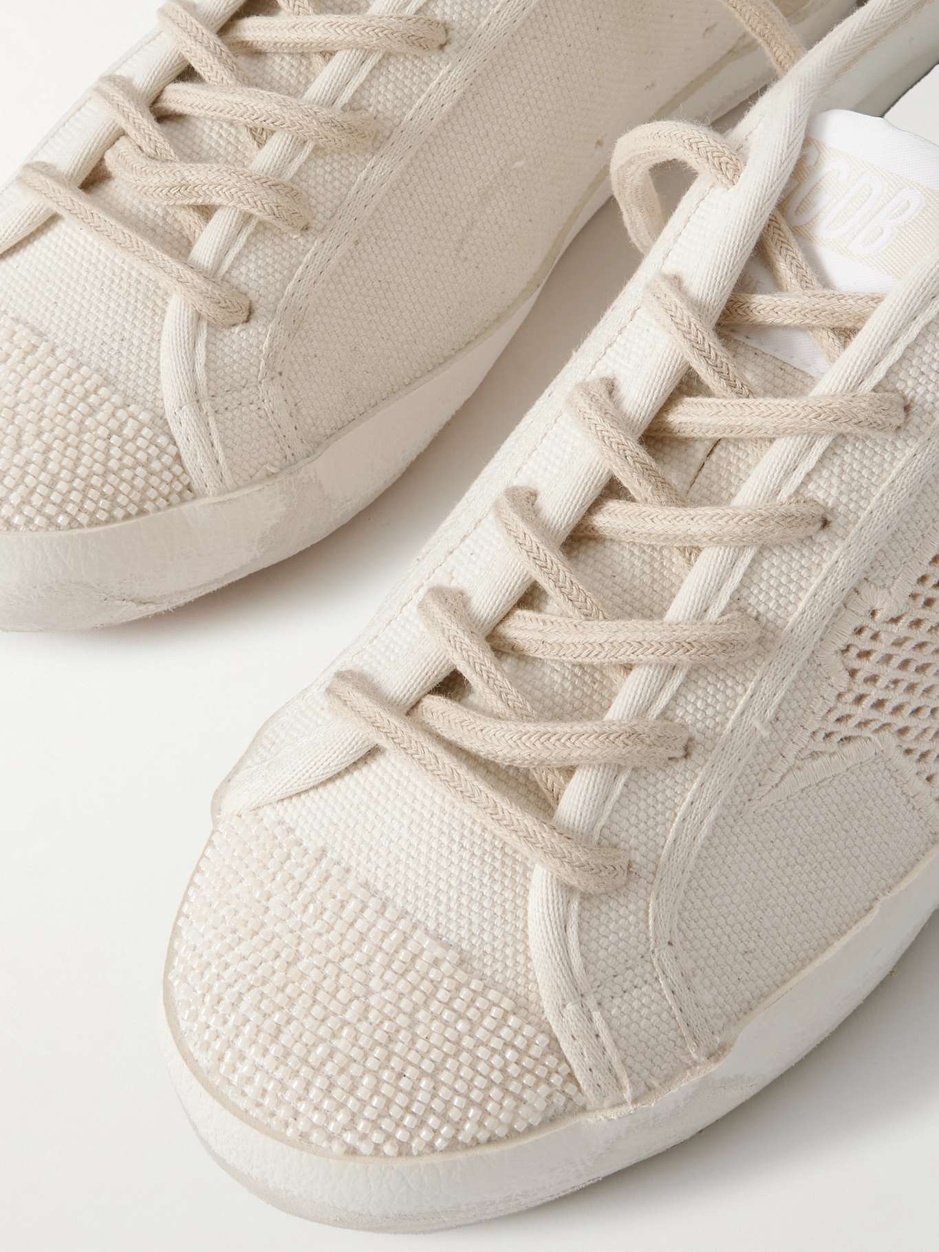 Super-Star leather-trimmed bead-embellished canvas sneakers Off-white - 4