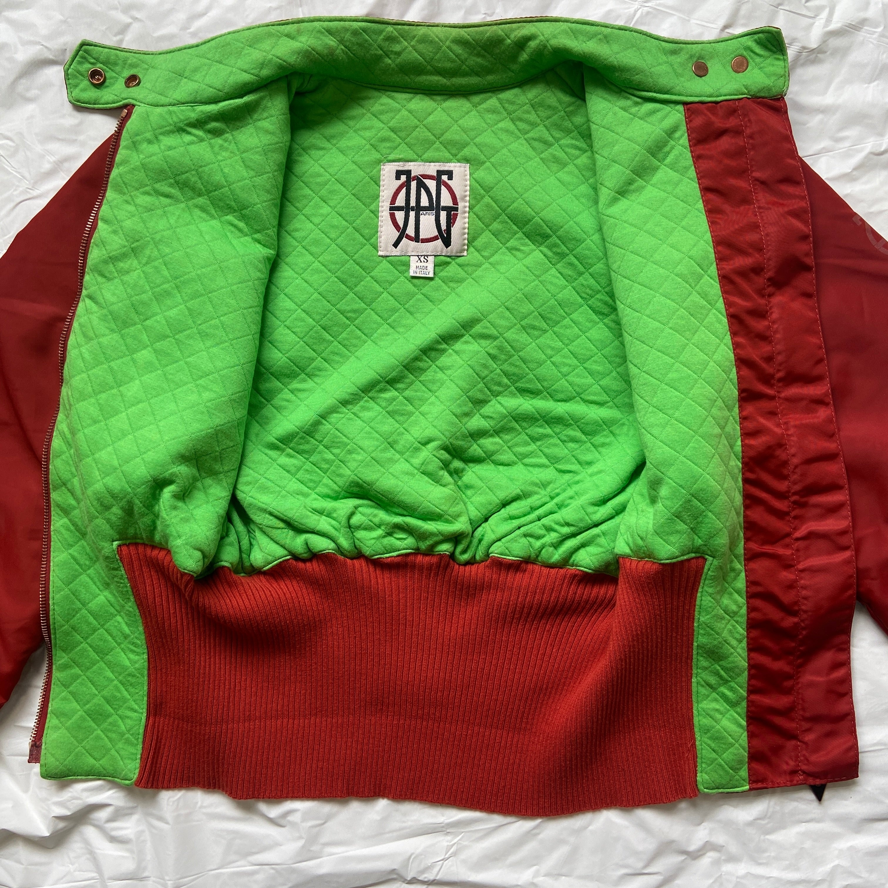 Jean Paul Gaultier ss95 “safe sex”  red corset cropped bomber - 12